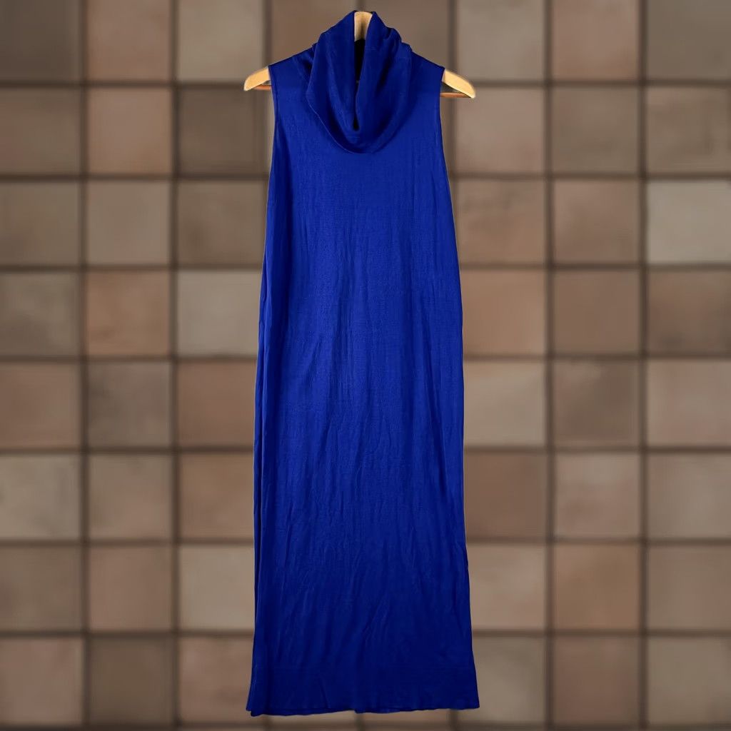 zara knit blue dress Zara Womens Medium Cowl Neck Midi Sleeveless Minimal Lightweight LINEN VISCOSE