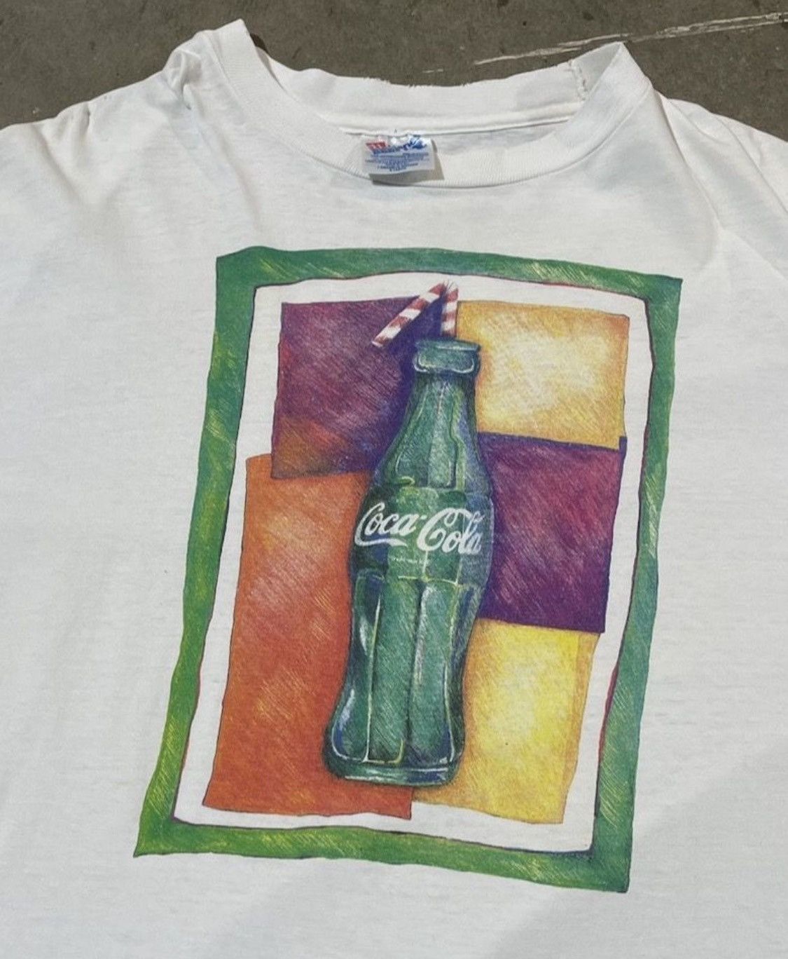 image of Coca Cola x Vintage 90's Coke Modern Art Painting Graphic Tee in White, Men's (Size XL)