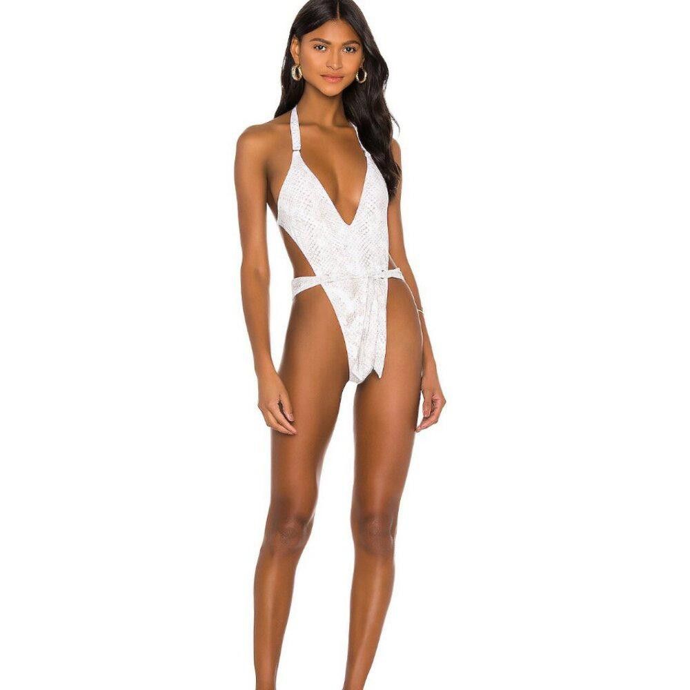 image of Designer Beach Bunny Brooklyn One Piece In Snake Size Large NWT in Cream, Women's