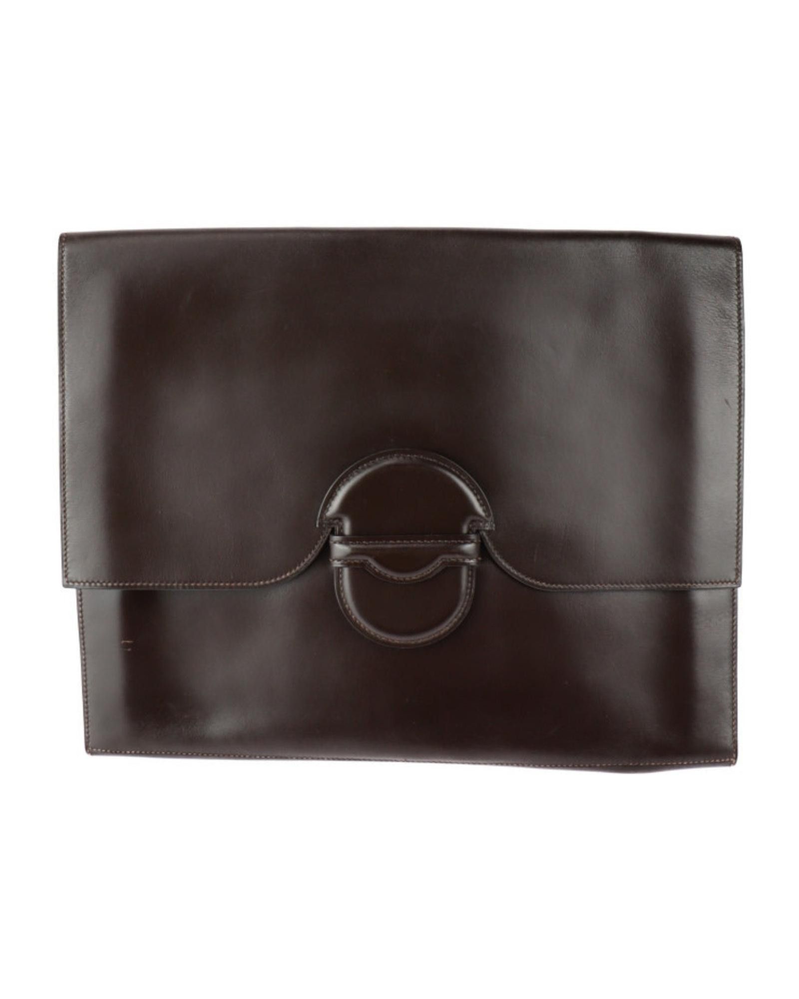 image of Hermes Dark Brown Leather Clutch Bag, Women's
