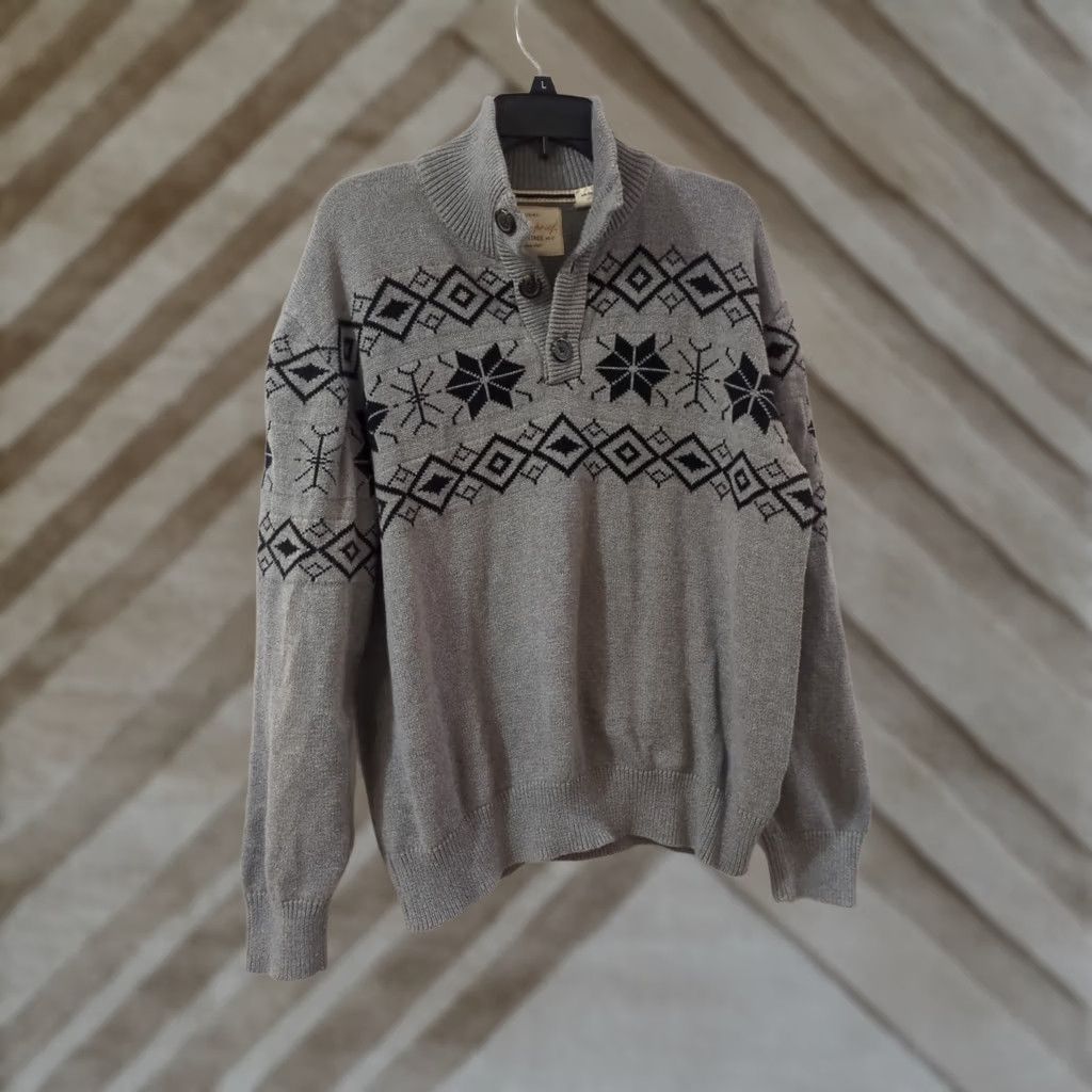 Weatherproof Weatherproof Weatherproof Snowflake Button-Up Mock Neck Pullover Gray XL Men Size US XL / EU 56 / 4 - 1 Thumbnail