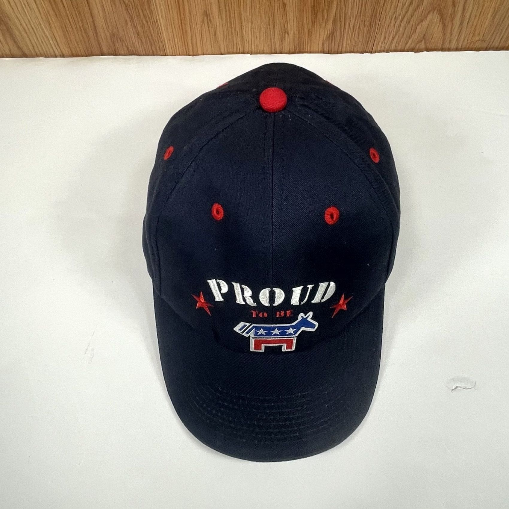 Vintage Proud To Be Democratic Donkey Embroider Adult Adjustable Hat Cap Blue Made In USA Size ONE SIZE - 3 Thumbnail