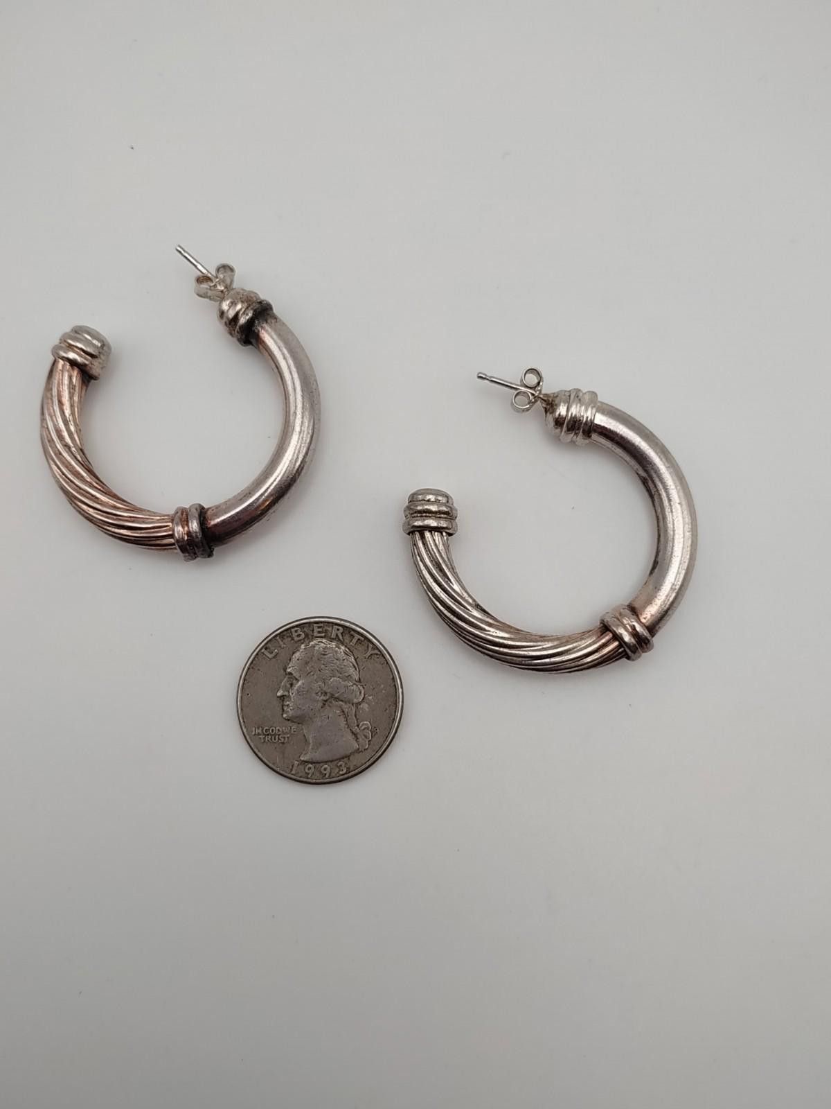 The Unbranded Brand Heavy Italian Sterling Silver Ribbed Hoop Earrings Size ONE SIZE - 5 Thumbnail