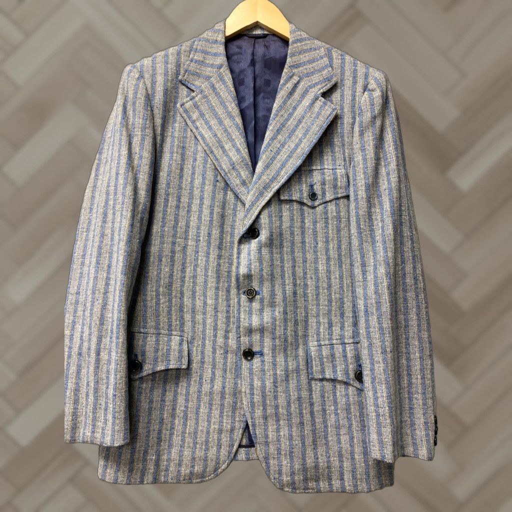 Lee VINTAGE Lee Wald Striped Sport Jacket Blazer 38R Aqua Gray 1980s Mens Size 38R - 1 Thumbnail