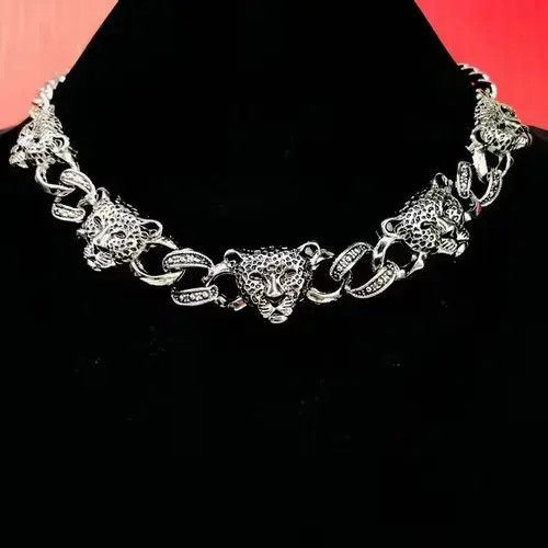 Jewelry Leopard Head on curb chain Choker Necklace Size ONE SIZE - 1 Thumbnail