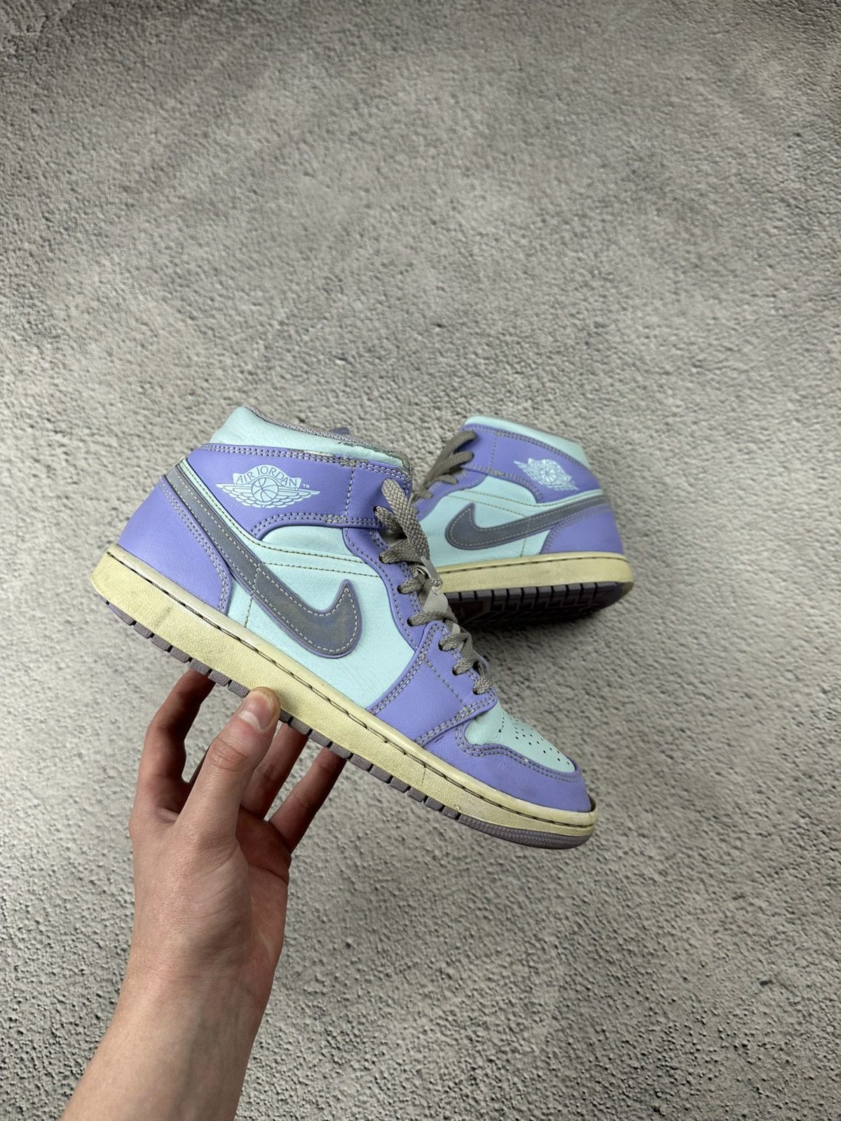 Nike Nike Jordan 1 Mid Purple Aqua Leather Sneakers Y2K Disressed Size US 8.5 / EU 41-42 - 2 Thumbnail