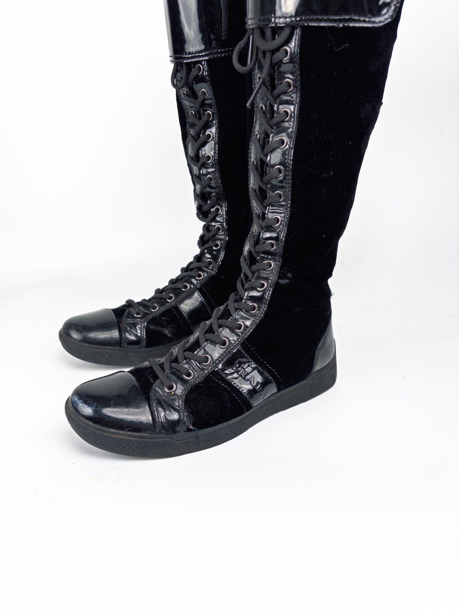 Prada Vintage Y2K 2000s Prada Velvet High Riding Boots Size US 7 / IT 37 - 2 Thumbnail