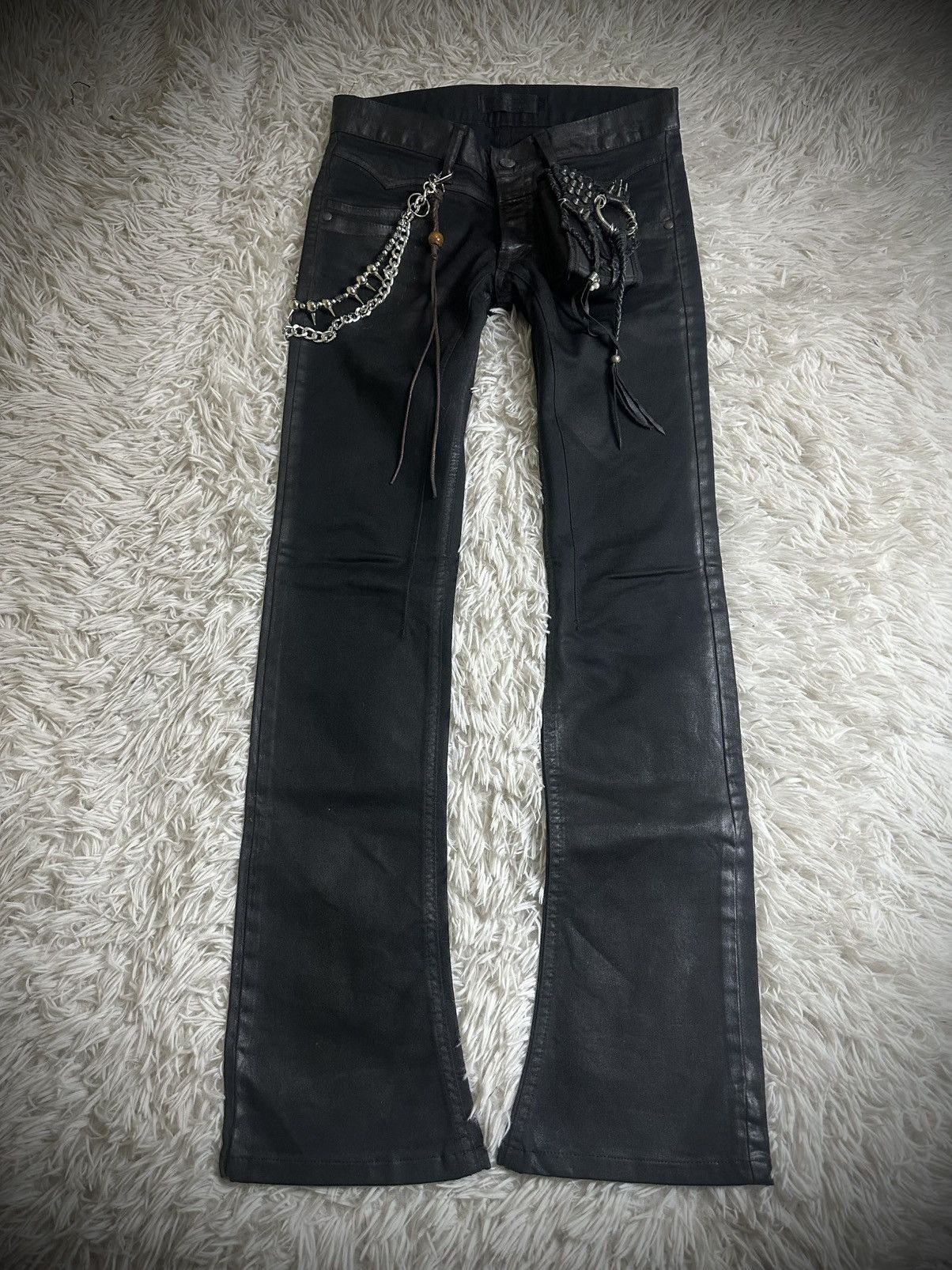 rare 00s jackrose luv maison waxed flare denim jeans
