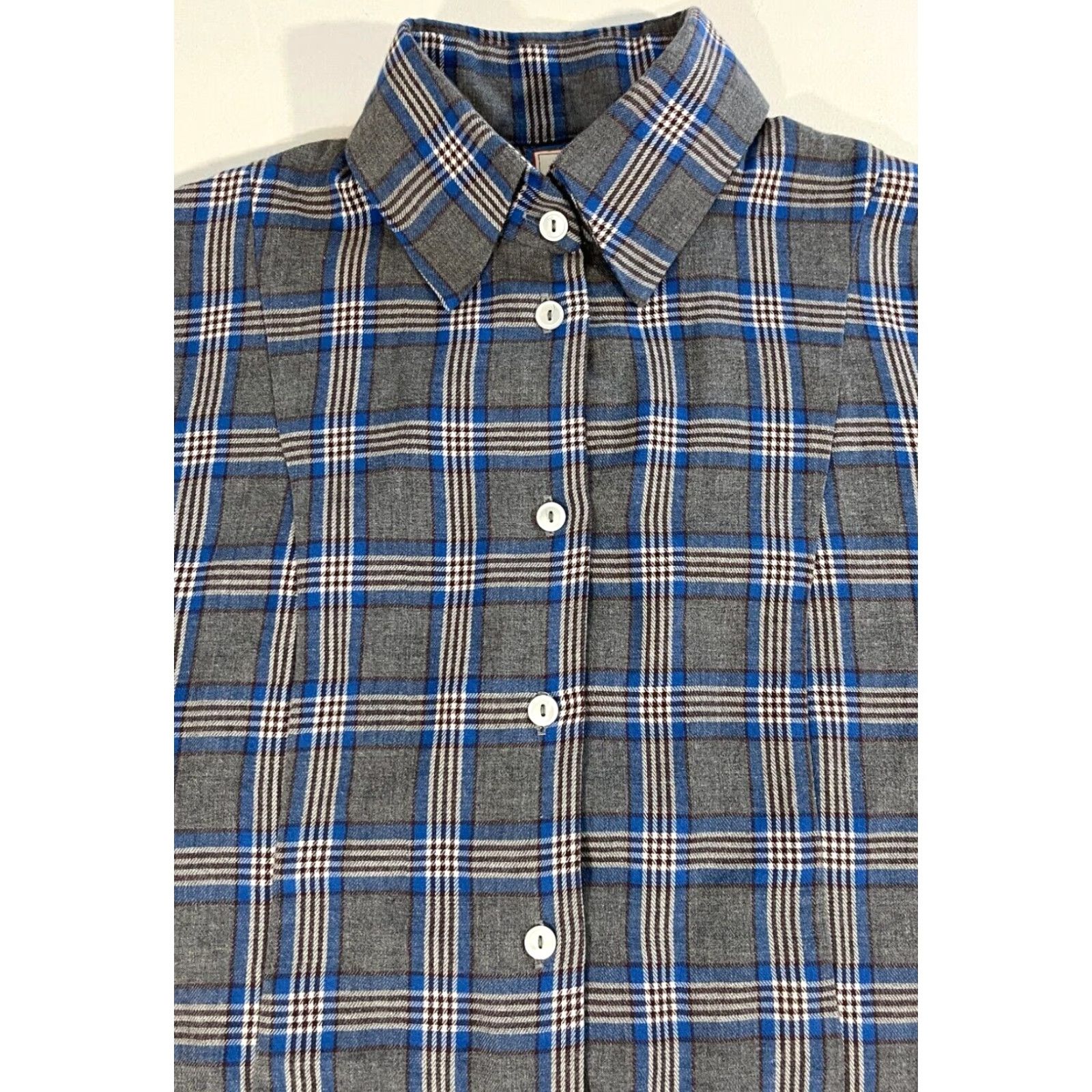 Vintage VINTAGE Bell by Alicia Bell Button-Up Flannel Shirt Ladies Plaid Gray Blue 6 Cap Sleeve? (Note: Not adding new details) Size M / US 6-8 / IT 42-44 - 5 Thumbnail