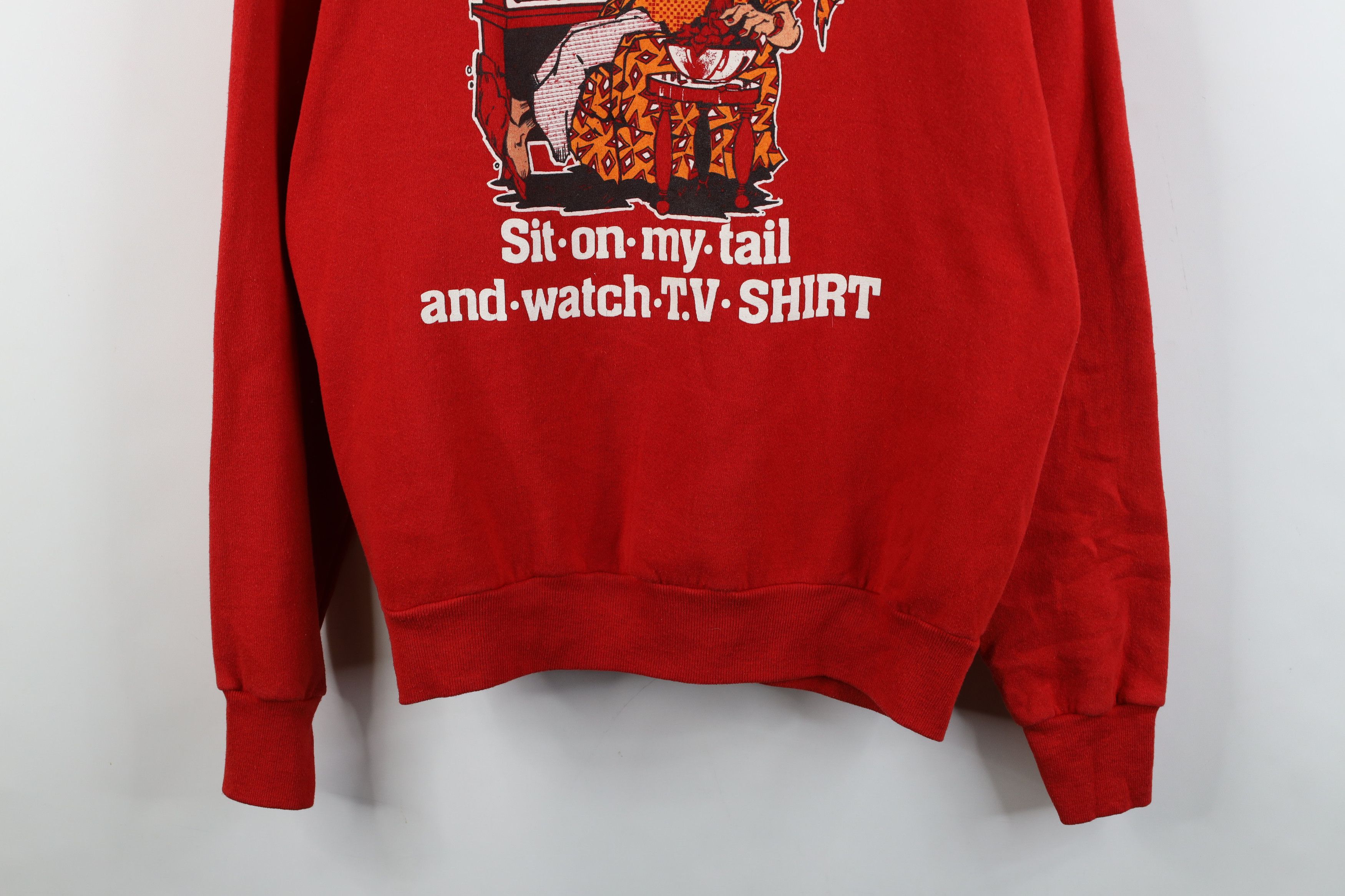 Vintage Vintage 90s Sit On My Tail Sports Cat Sweatshirt Red USA Size US XL / EU 56 / 4 - 3 Thumbnail