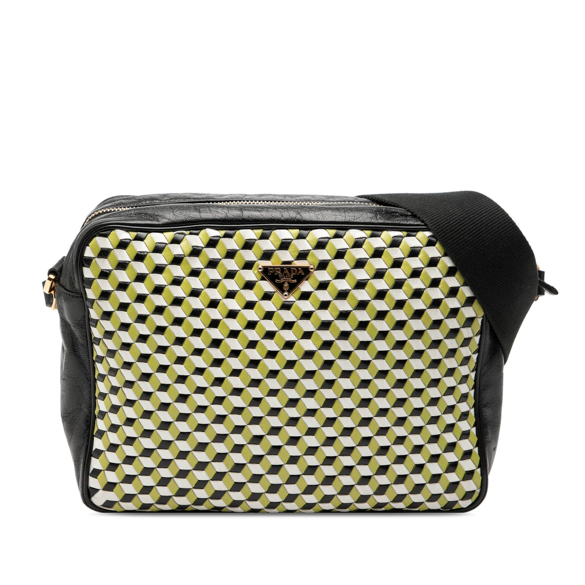 Prada Leather Perspective Cubes Shoulder Bag in Black, Women's
