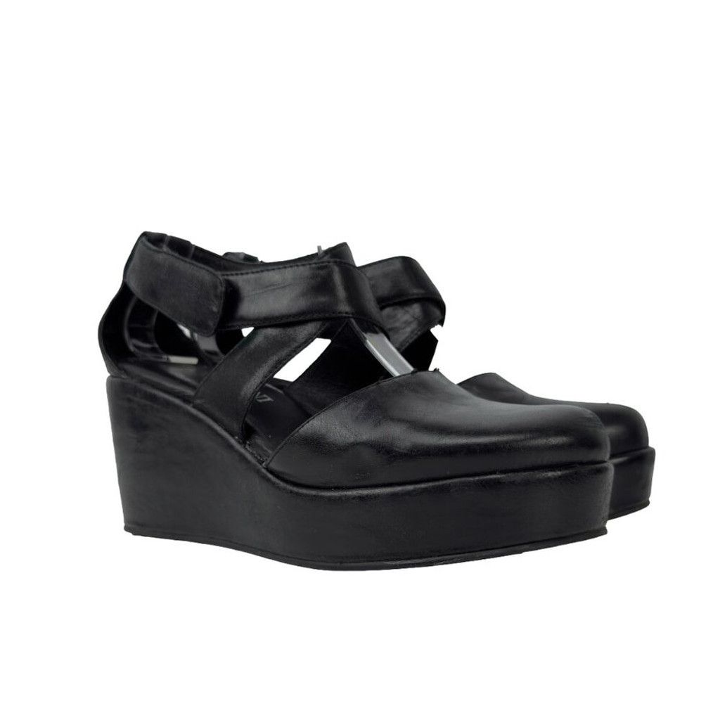 Cordani Darla Platform Clog Comfort Shoes Wedges Leather 38 in Black, Women's