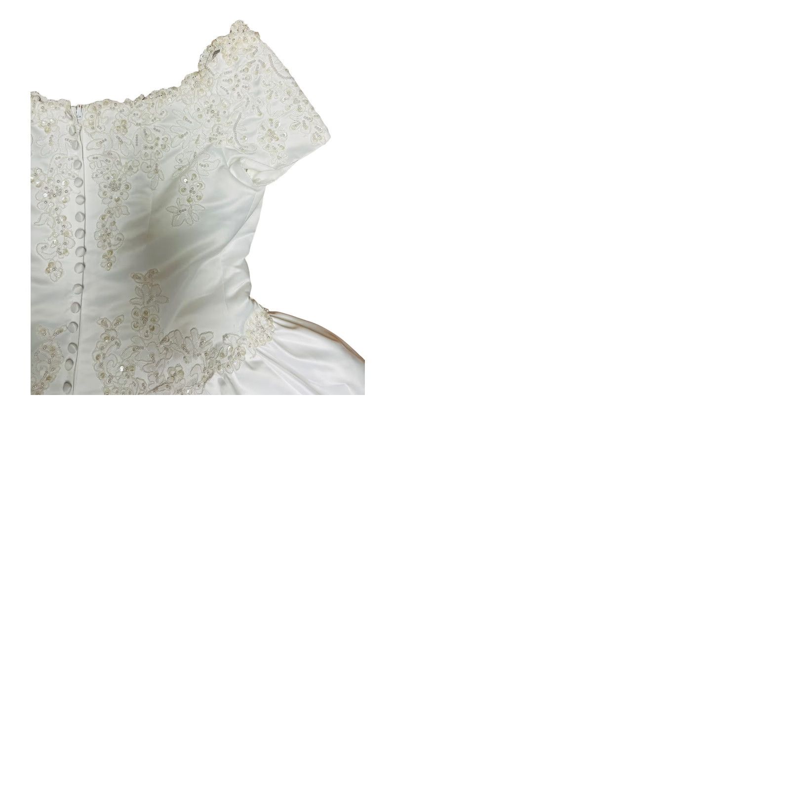 Vintage VINTAGE Women's Y2K Wedding Dress Ball Gown Duchess Satin White Sz12 Beaded Sleeved Cap Sleeve Read Size XL / US 12-14 / IT 48-50 - 12 Thumbnail