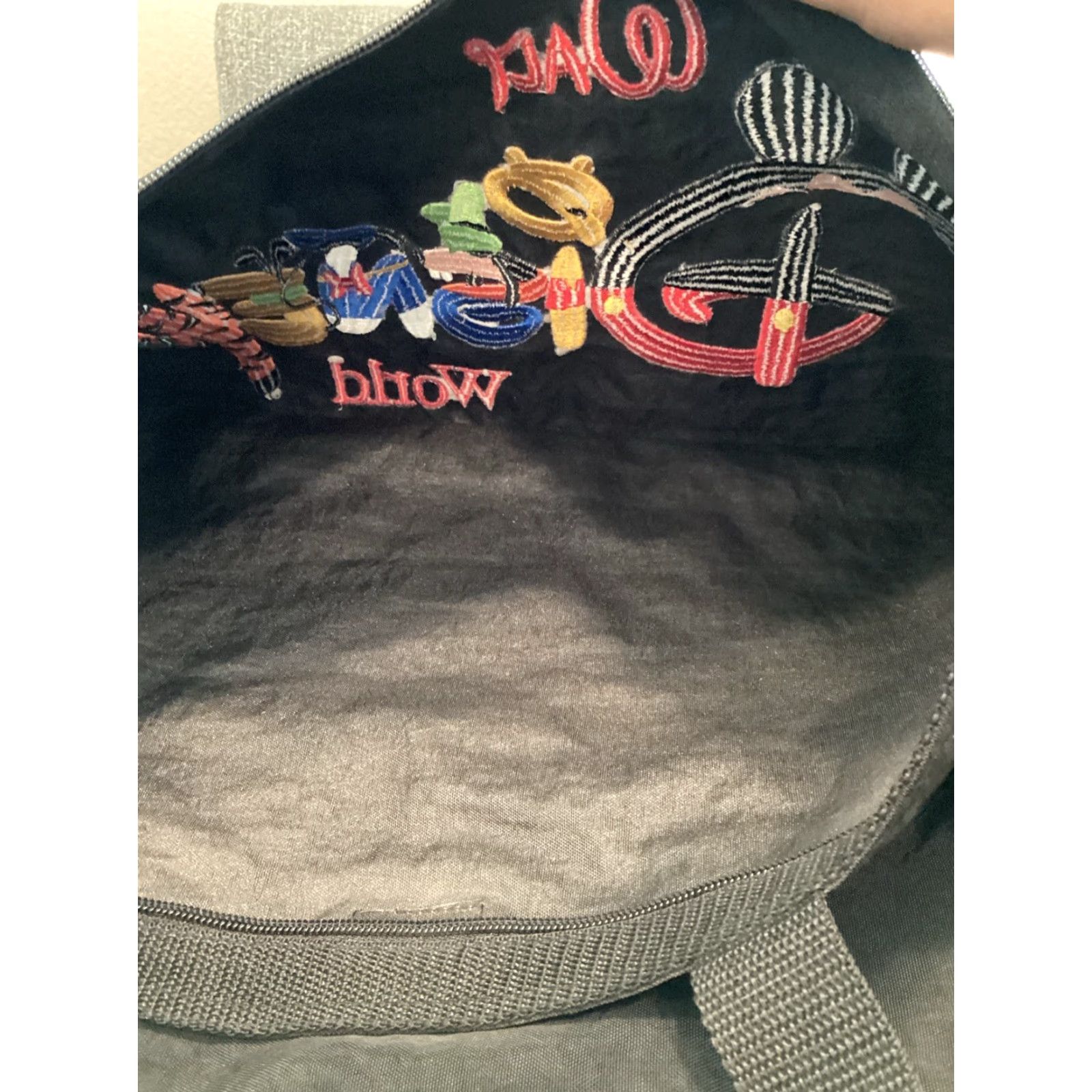Disney VINTAGE Disney Tote Bag Unisex Medium Black Nylon Embroidered Mickey Minnie Winnie Donald Tigger 90s Cartoon Tote Bag Mens Womens Size ONE SIZE - 5 Thumbnail