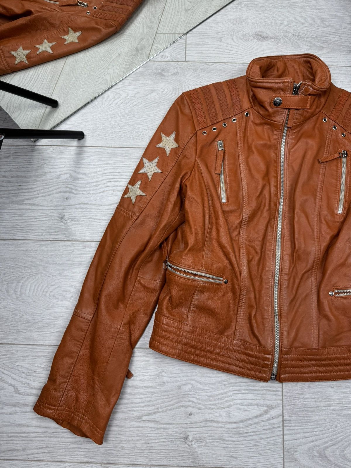 Genuine Leather Vintage Blue Muncie Star Design Leather Jacket Size S / US 4 / IT 40 - 2 Thumbnail