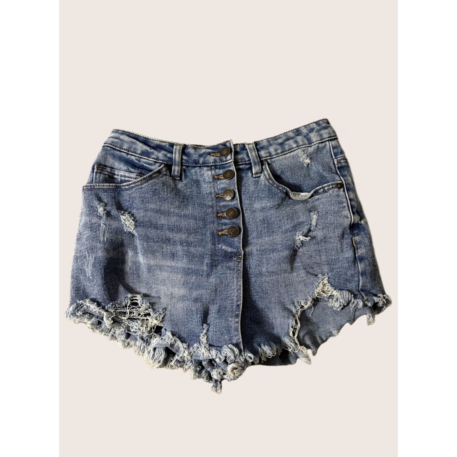 Denime Madden NYC Juniors 5 Blue Distressed Cutoff Denim Shorts Size 27" / US 4 / IT 40 - 1 Thumbnail