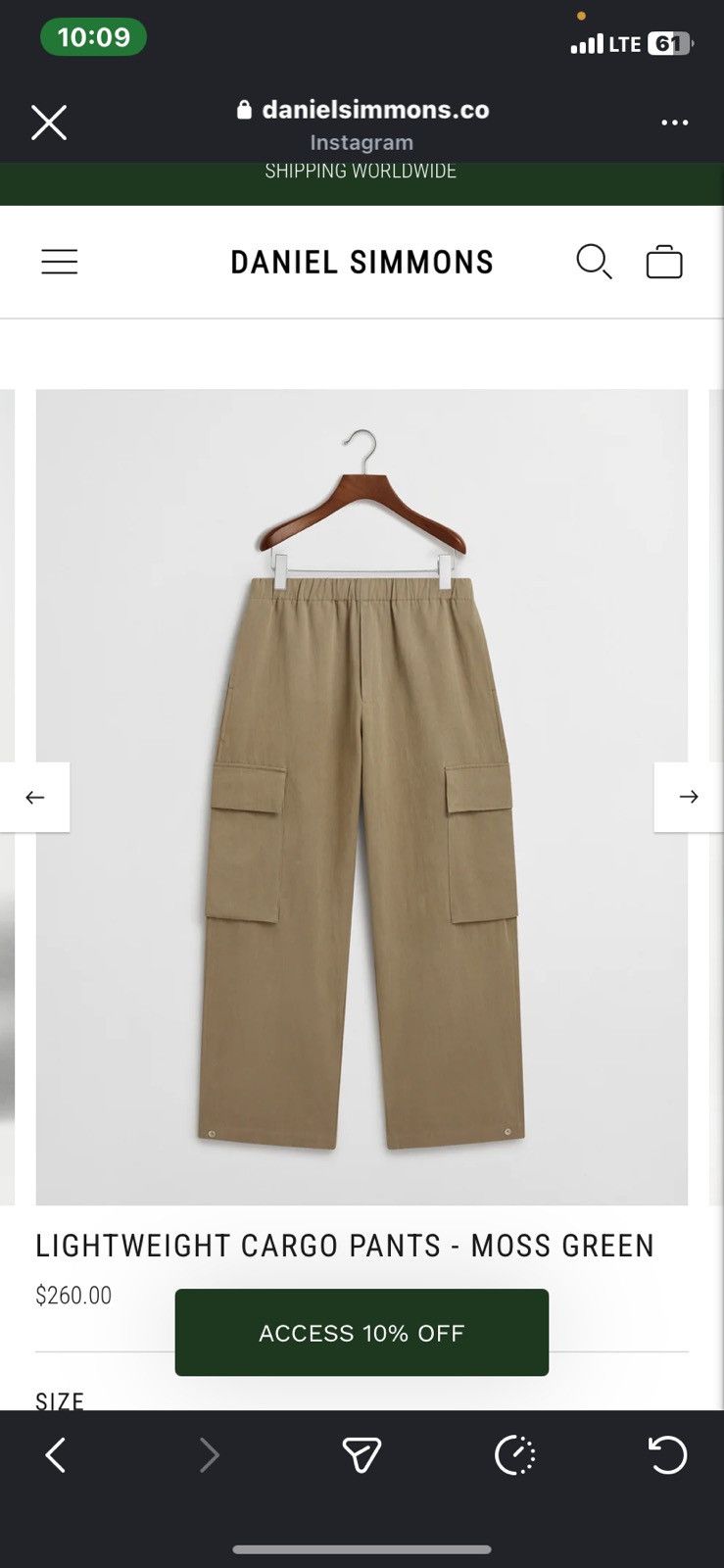 Daniel Simmons lightweight cargo pants -Moss green