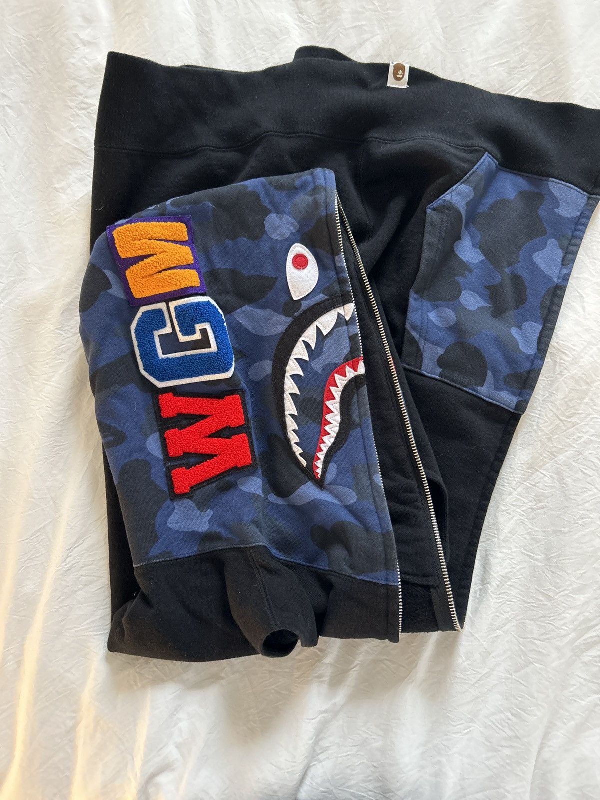 image of Bape Color Camo Shark Sleeveless Full Zip Hoodie in Black, Men's (Size Small)