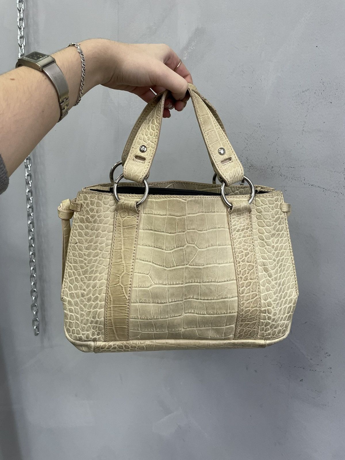 Emporio Armani Emporio Armani beige croco leather handbag Y2K classy style Size ONE SIZE - 1 Thumbnail