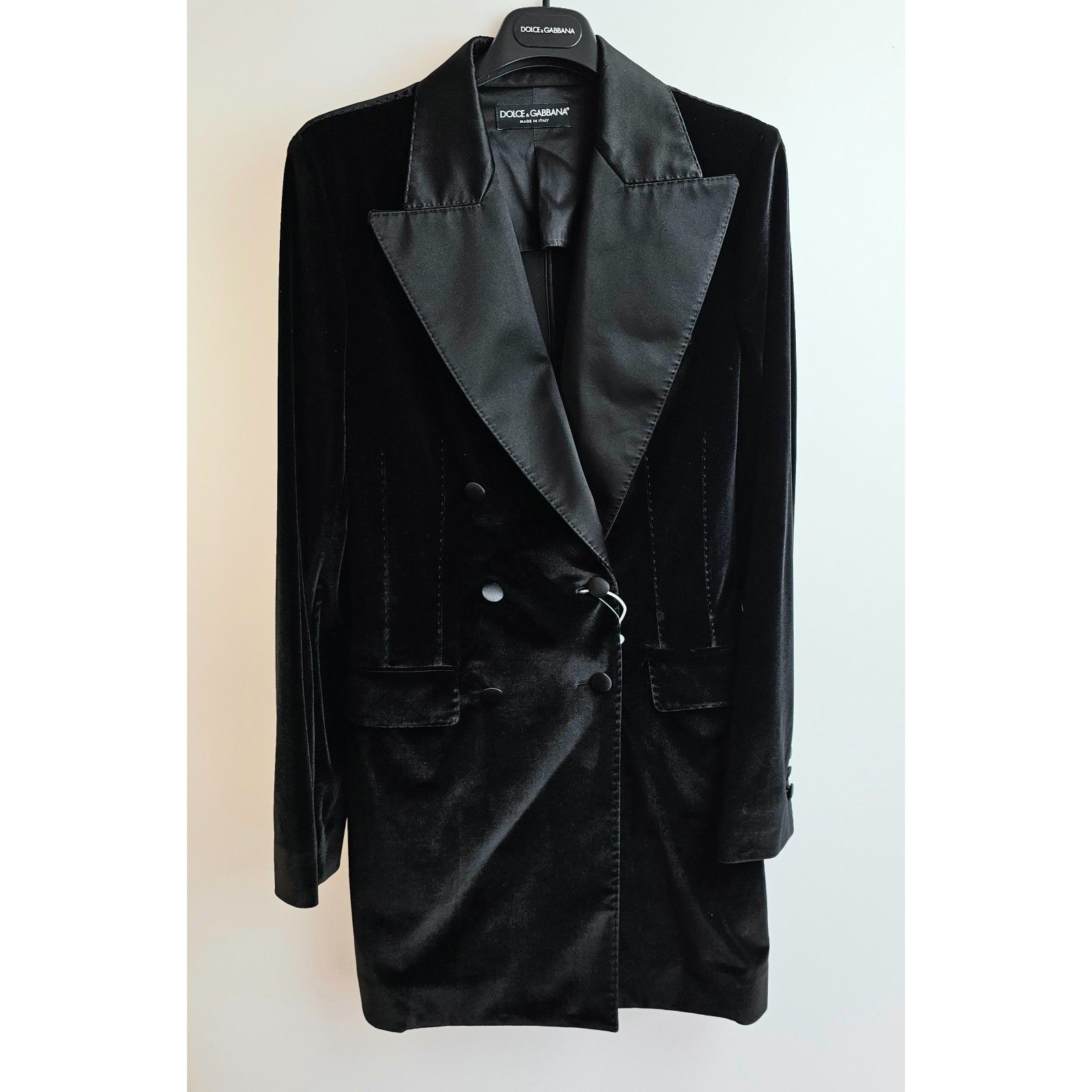 DOLCE&GABBANA Black Velvet Double Breasted Blazer Jacket New