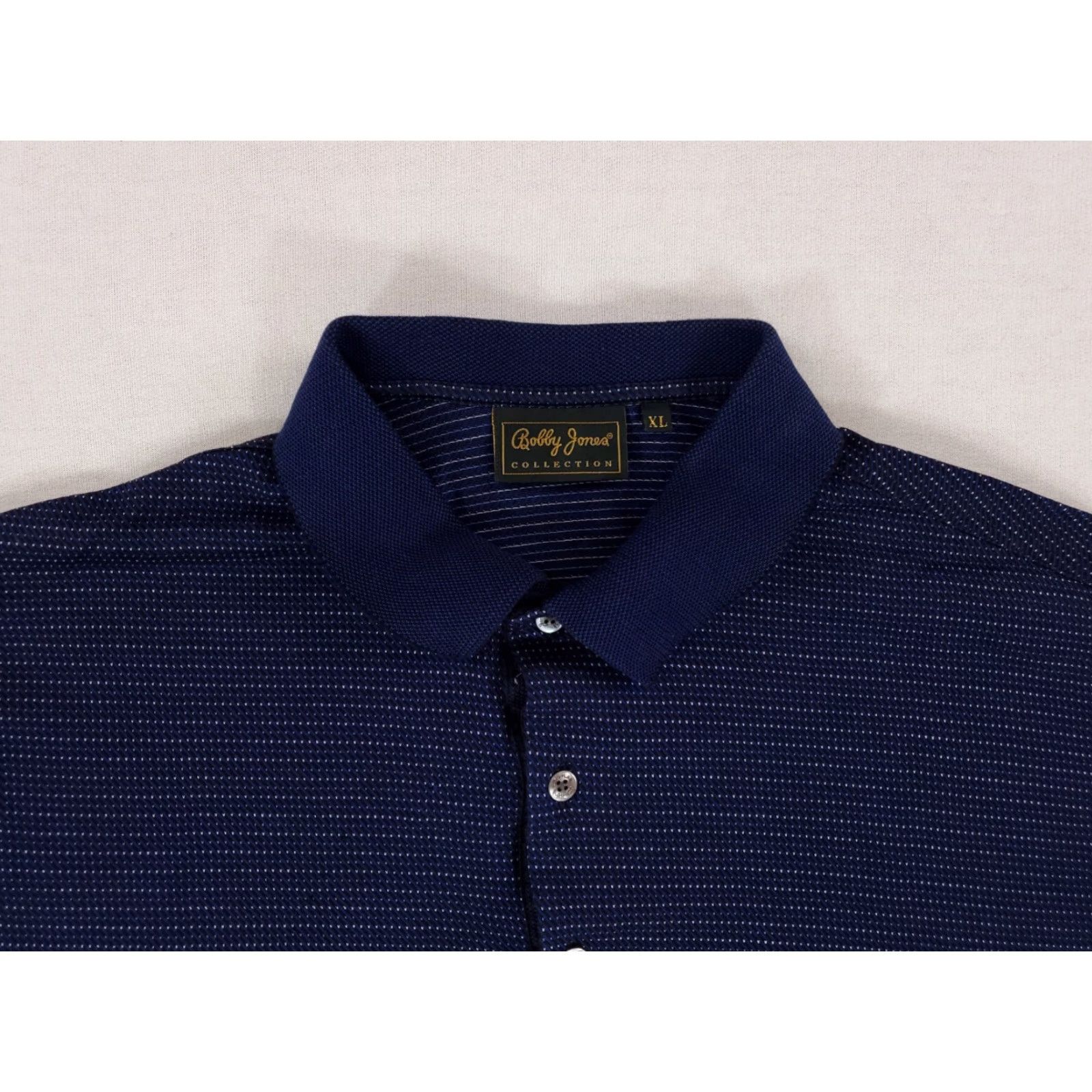 Vintage Bobby Jones Collection Embroidered Polo Blue Dot Stripe Made in Italy Mens XL Size US XL / EU 56 / 4 - 2 Thumbnail
