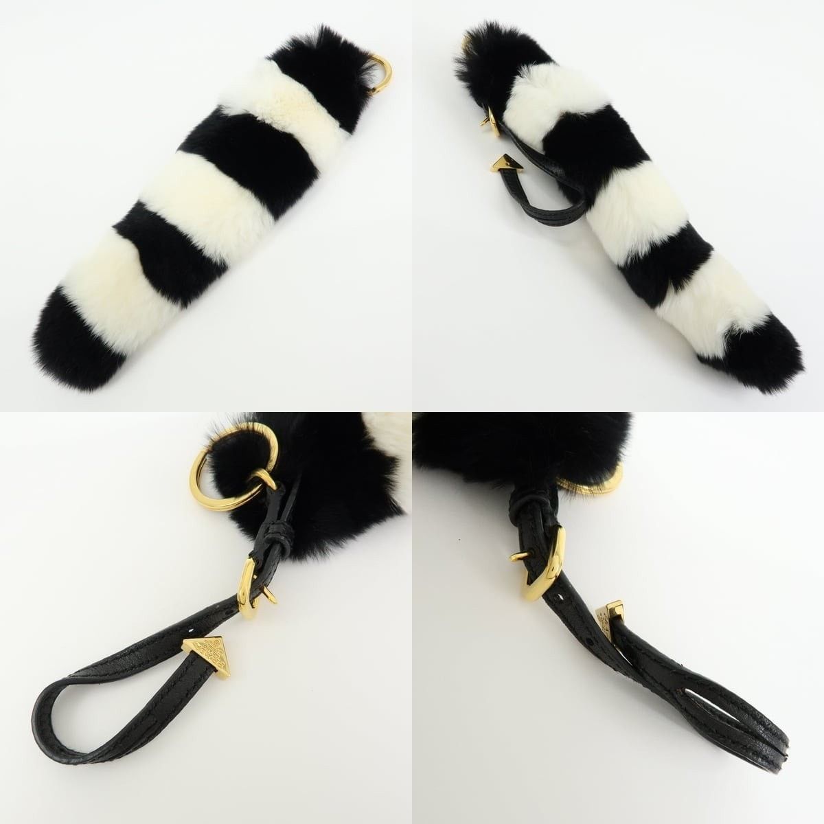 Prada Prada Striped Rabbit Fur Bag Charm Black and White Size ONE SIZE - 3 Thumbnail