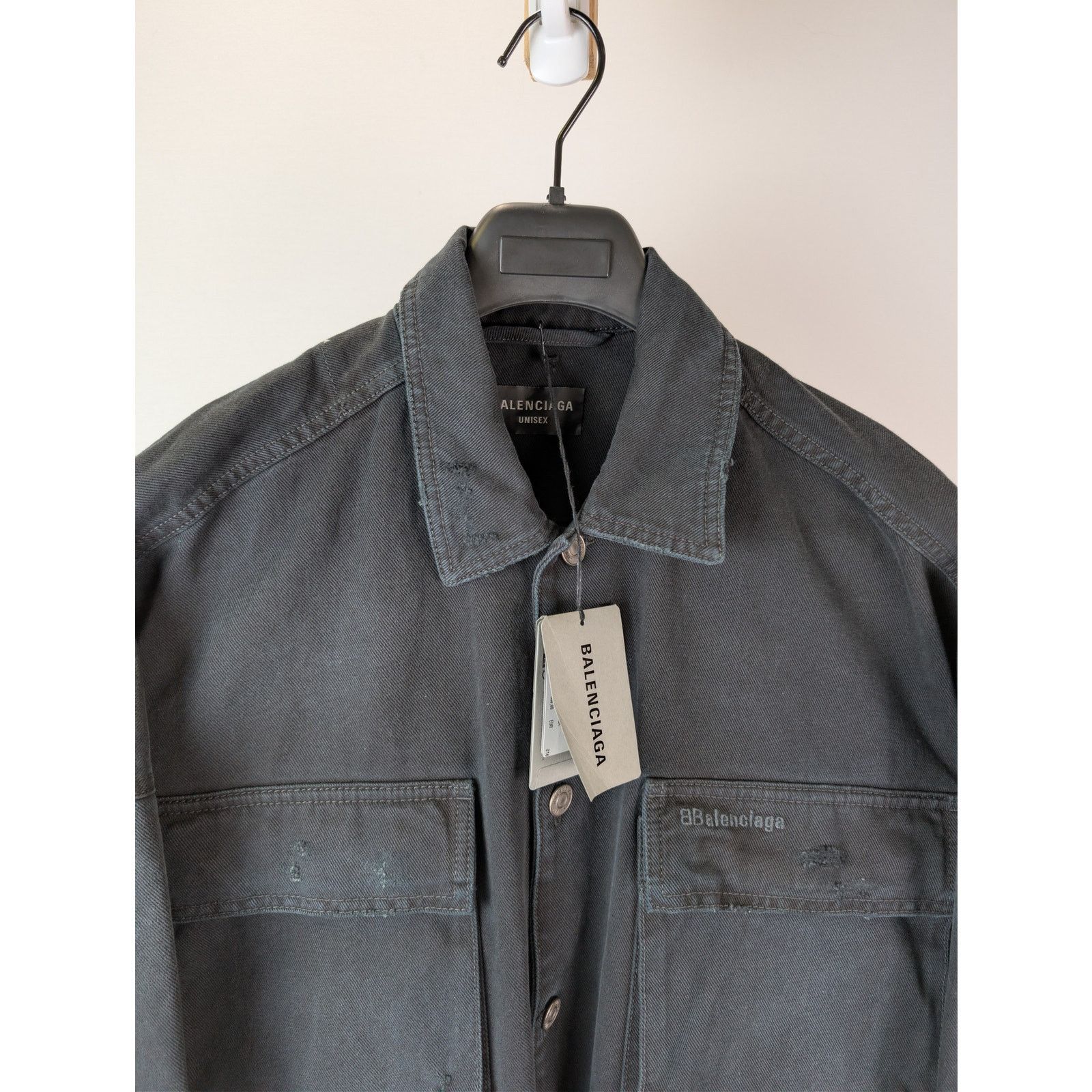 Balenciaga o1rshd1 Left-Hand Denim Cargo Shirt in Sunbleached Black Size US M / EU 48-50 / 2 - 7 Thumbnail