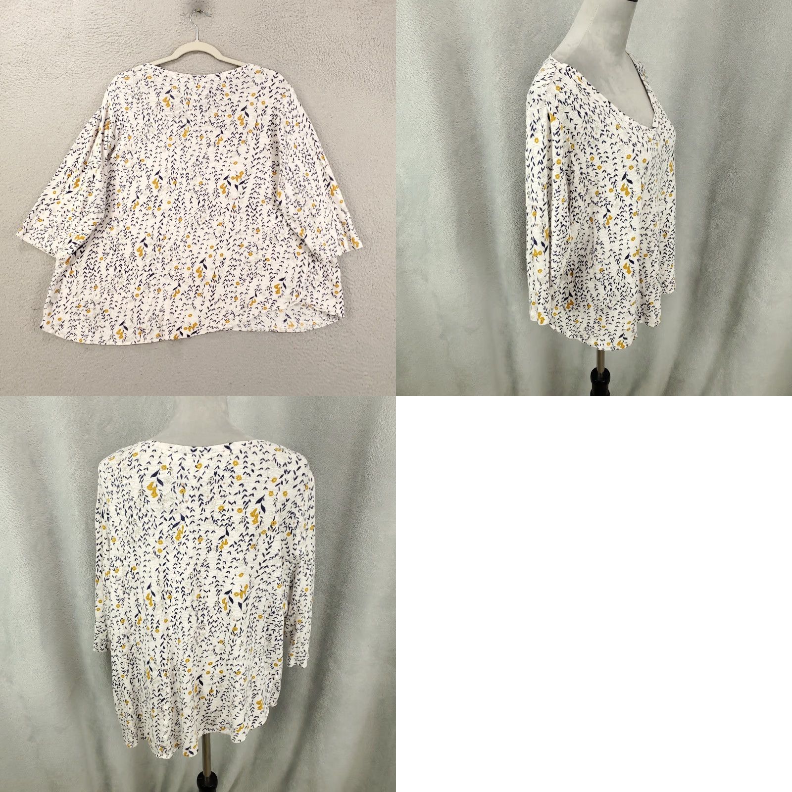 Rachel Zoe Rachel Zoe Womens Top 2X White Yellow Ditsy Floral Asymmetric Hem Linen Blouse Size XXL / US 16-18 / IT 52-54 - 8 Thumbnail