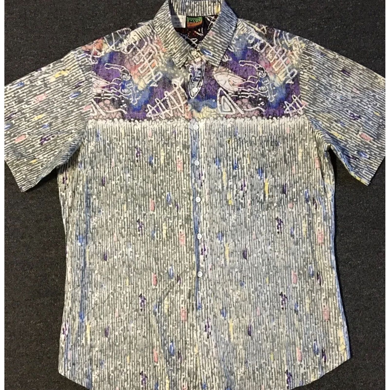 Gotcha VINTAGE All Over Print Shirt L Purple Surf Abstract AOP Button-Up Casual Men 70s 80s Grunge Vaporwave Ocean Pacific Size US L / EU 52-54 / 3 - 2 Thumbnail