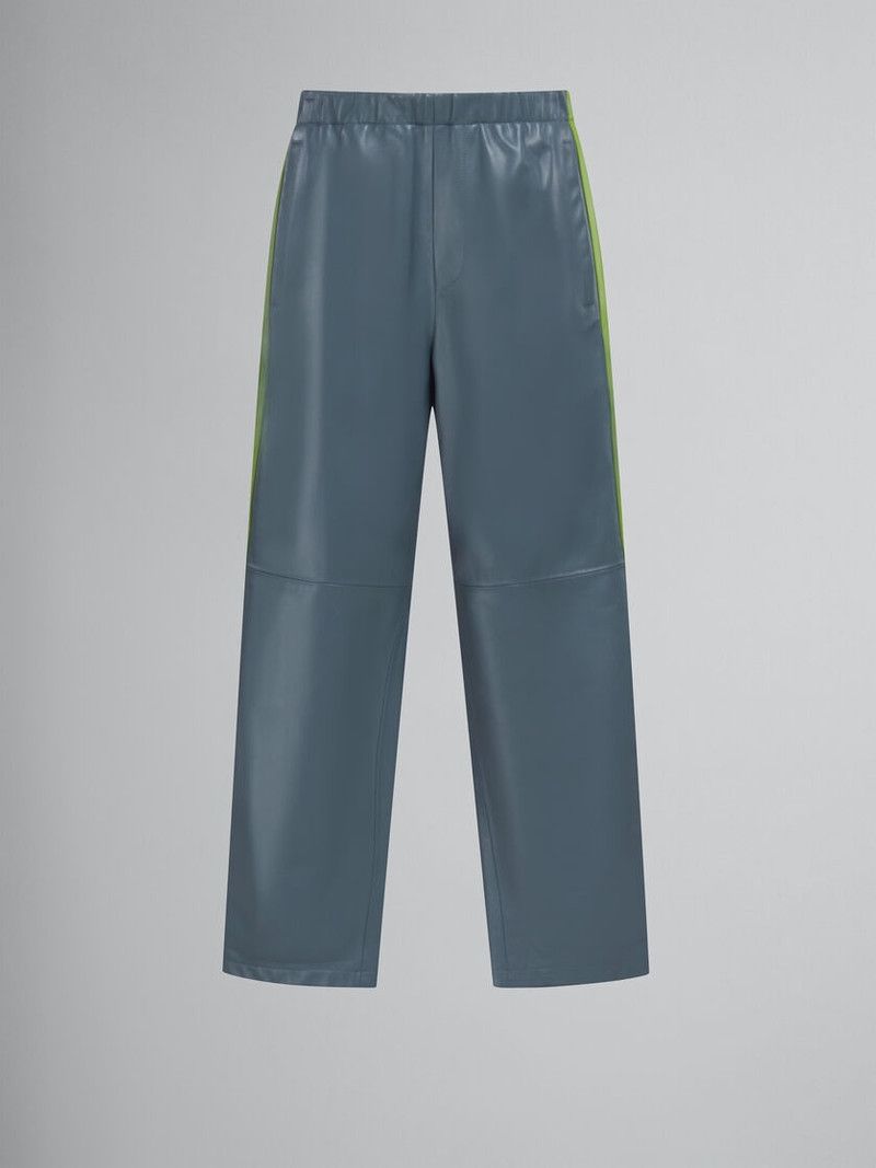 o1w1db11125 Teal Nappa Leather Track Pants in Blue