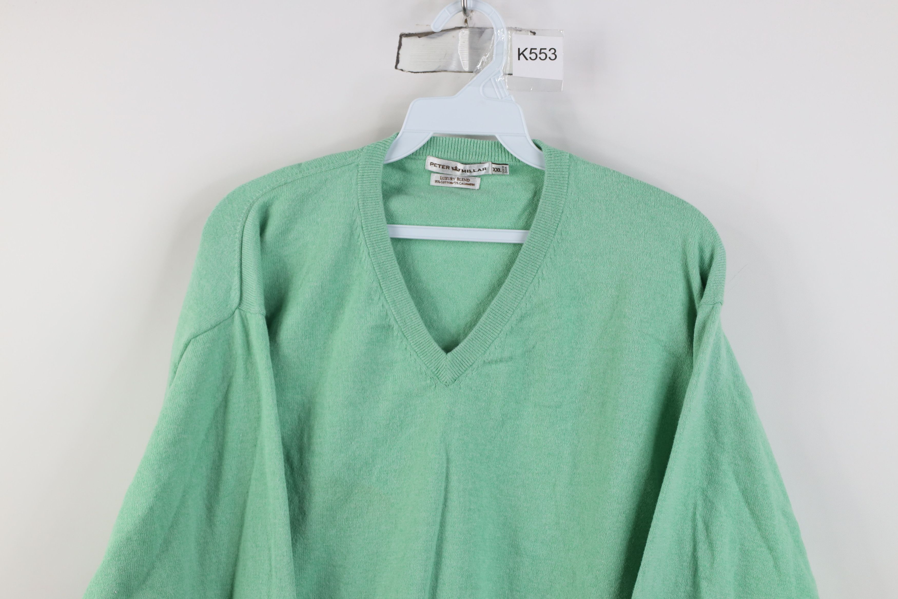 Peter Millar Peter Millar Blank Cotton Cashmere Knit V-Neck Sweater Green Size US XXL / EU 58 / 5 - 2 Thumbnail