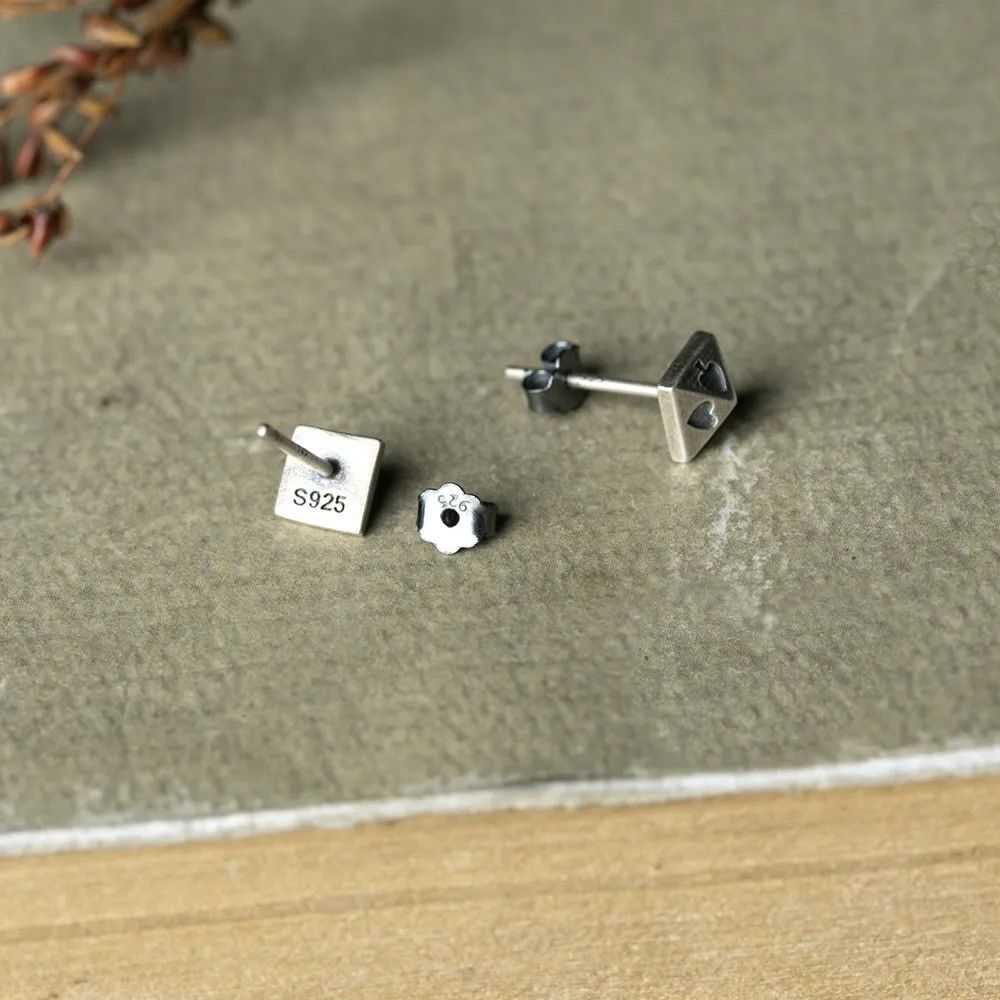 Jewelry Minimalist Pyramid Poker Stud Earrings 925 Sterling Ear Size ONE SIZE - 6 Thumbnail