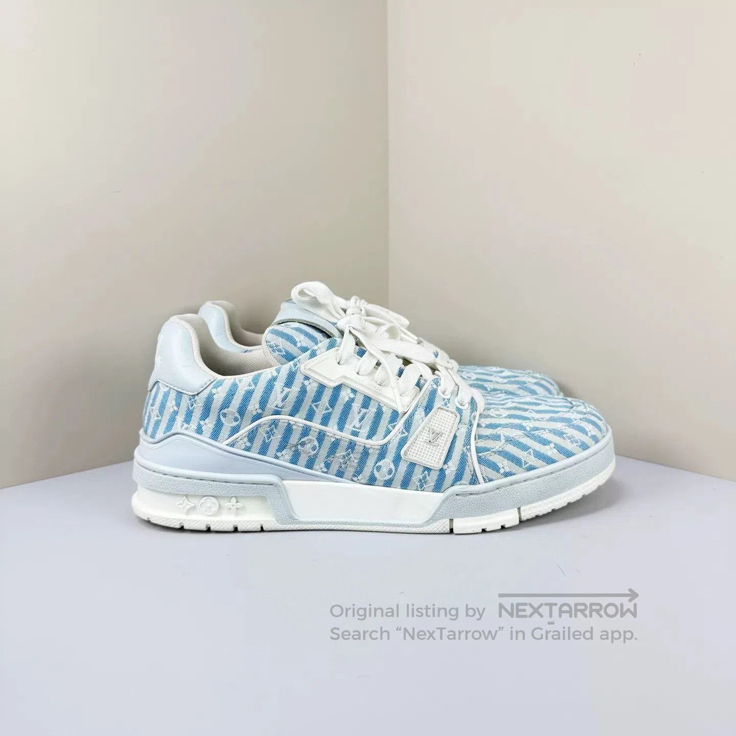 Louis Vuitton louis vuitton blue white striped trainer shoes. Size US 7 / EU 40 - 4 Thumbnail