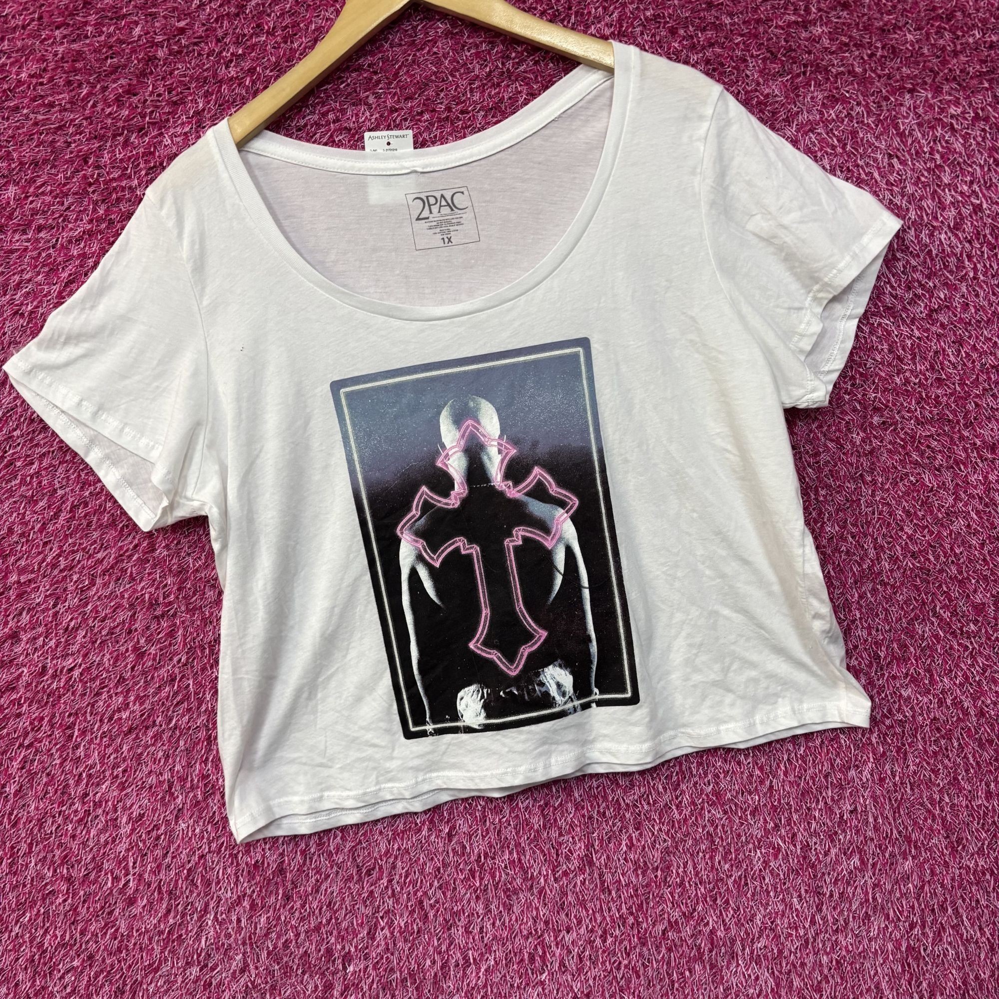 Rap Tees 2pac Only god Can Judge Me Neon Pink Cross Rap Crop-top Whit Size XL / US 12-14 / IT 48-50 - 2 Thumbnail