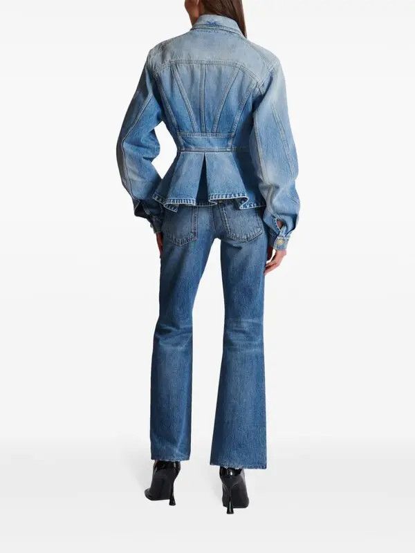 Balmain o1s1wg110825 Logo Buttons Pleated Denim Blazer in Blue Size L / US 10 / IT 46 - 4 Thumbnail