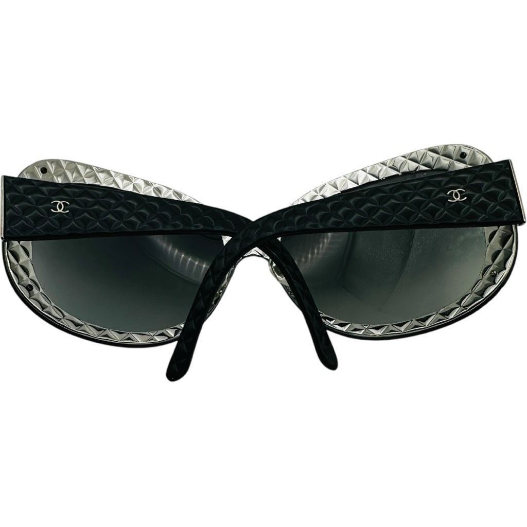 Chanel CHANEL Quilted Double C Logo Sunglasses Black Silver Luxury Size ONE SIZE - 9 Thumbnail