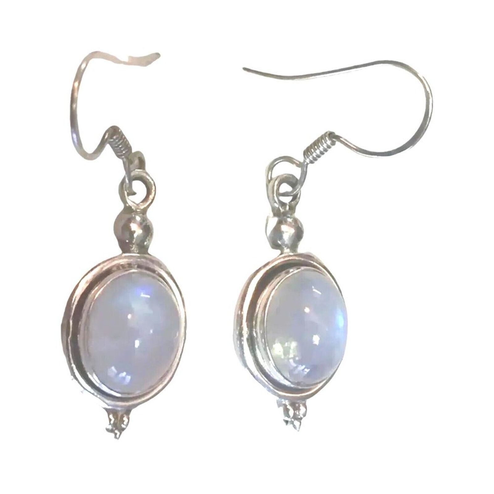 The Unbranded Brand Natural Rainbow Oval Moonstone Sterling Silver 925 Earrings Size ONE SIZE - 2 Thumbnail