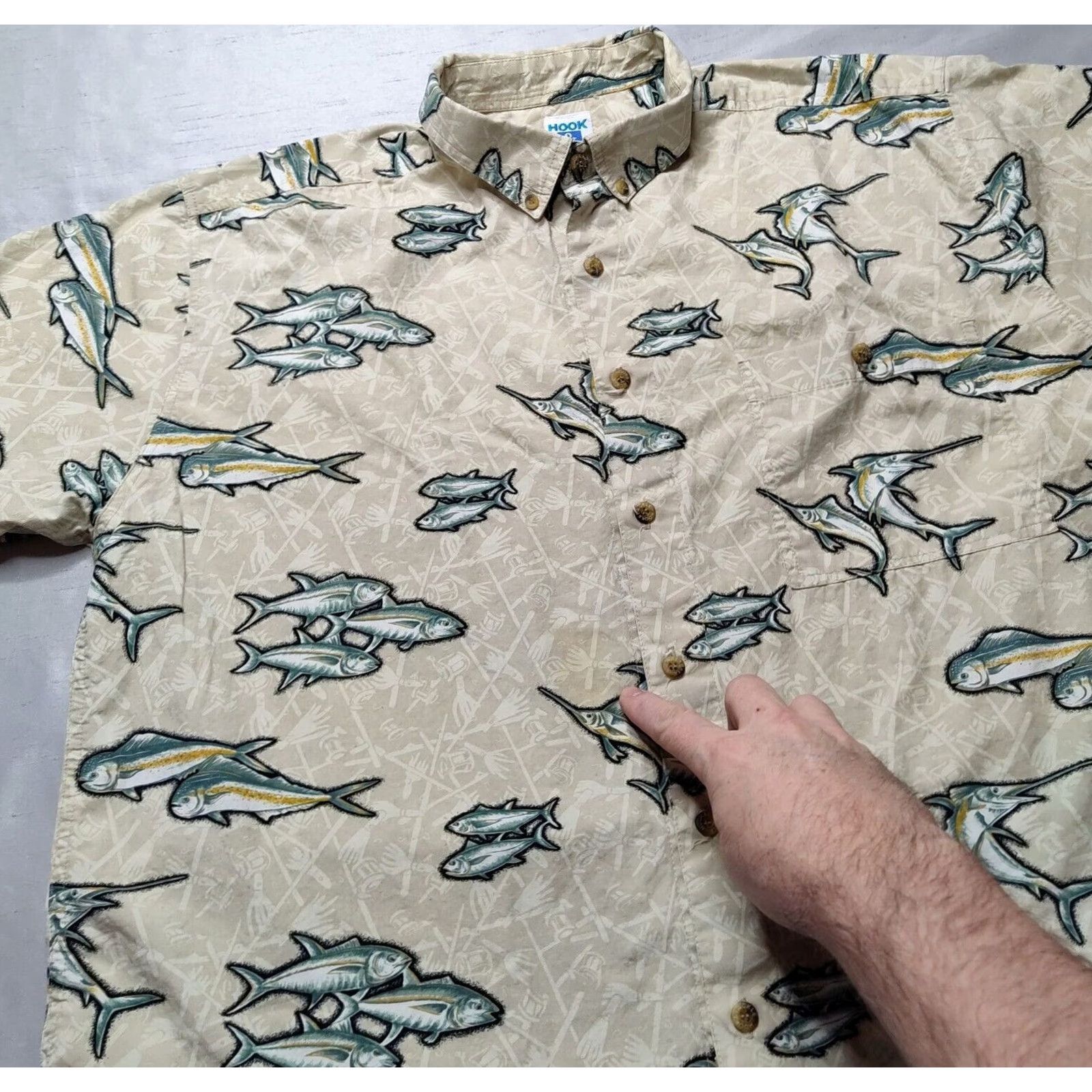 Gloverall Hook & Tackle Men L Allover Fish Print Short Sleeve Button-Up Shirt Size US L / EU 52-54 / 3 - 5 Thumbnail