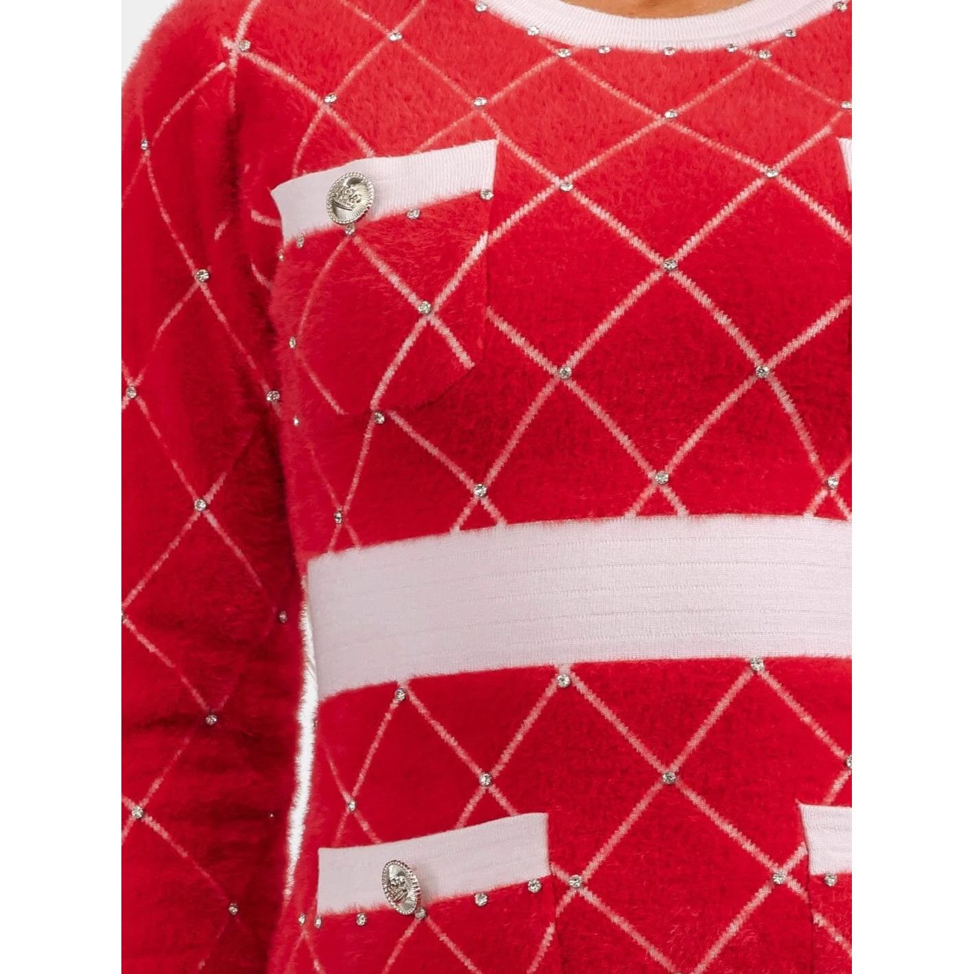 Other NWT Women’s Red Colorblock Studded Long Sleeve Bodycon Mini Size M / US 6-8 / IT 42-44 - 2 Thumbnail