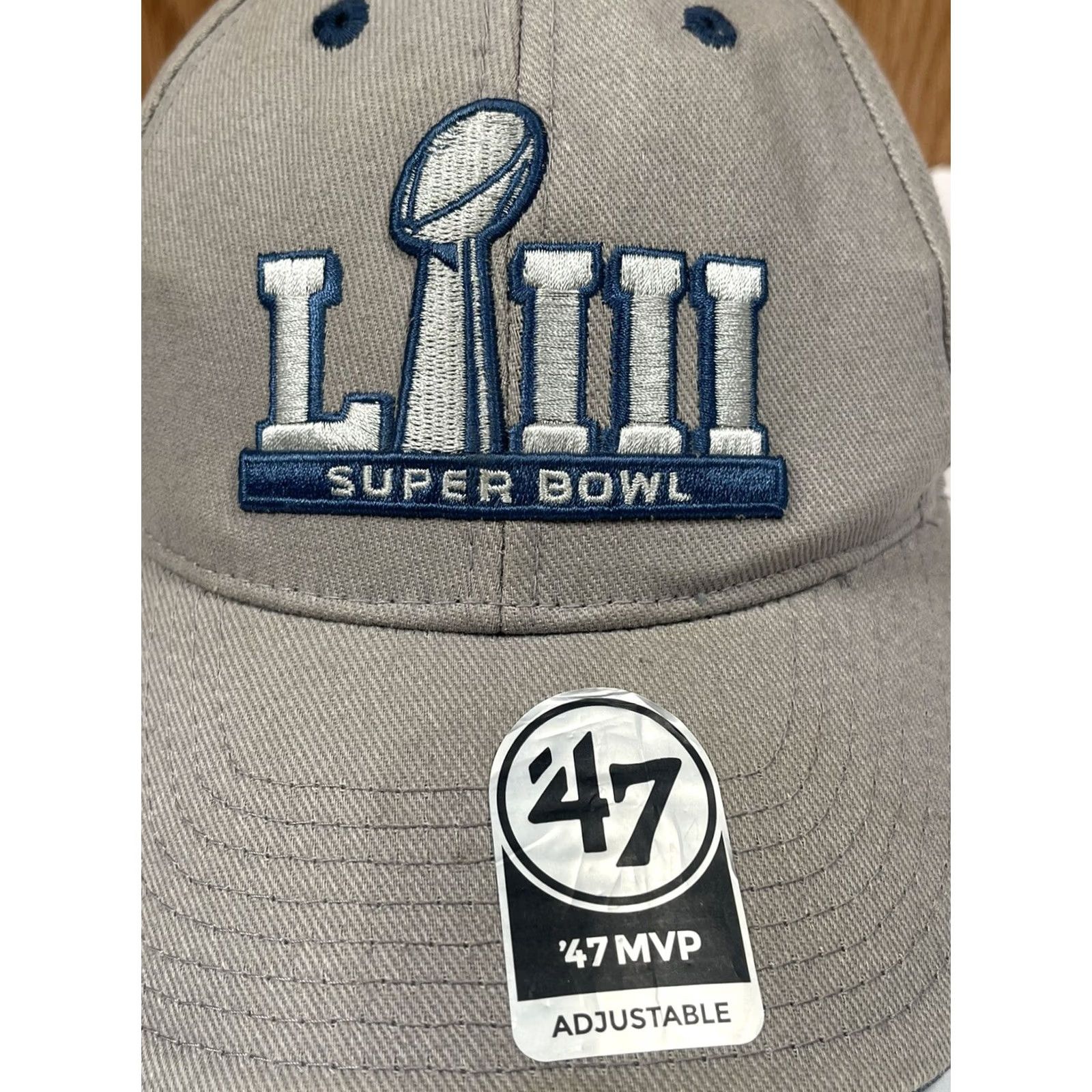 47 47 NFL MVP SuperBowl LIII 53 Gray Adult Adjustable StrapBack Hat Cap One Size Size ONE SIZE - 2 Thumbnail