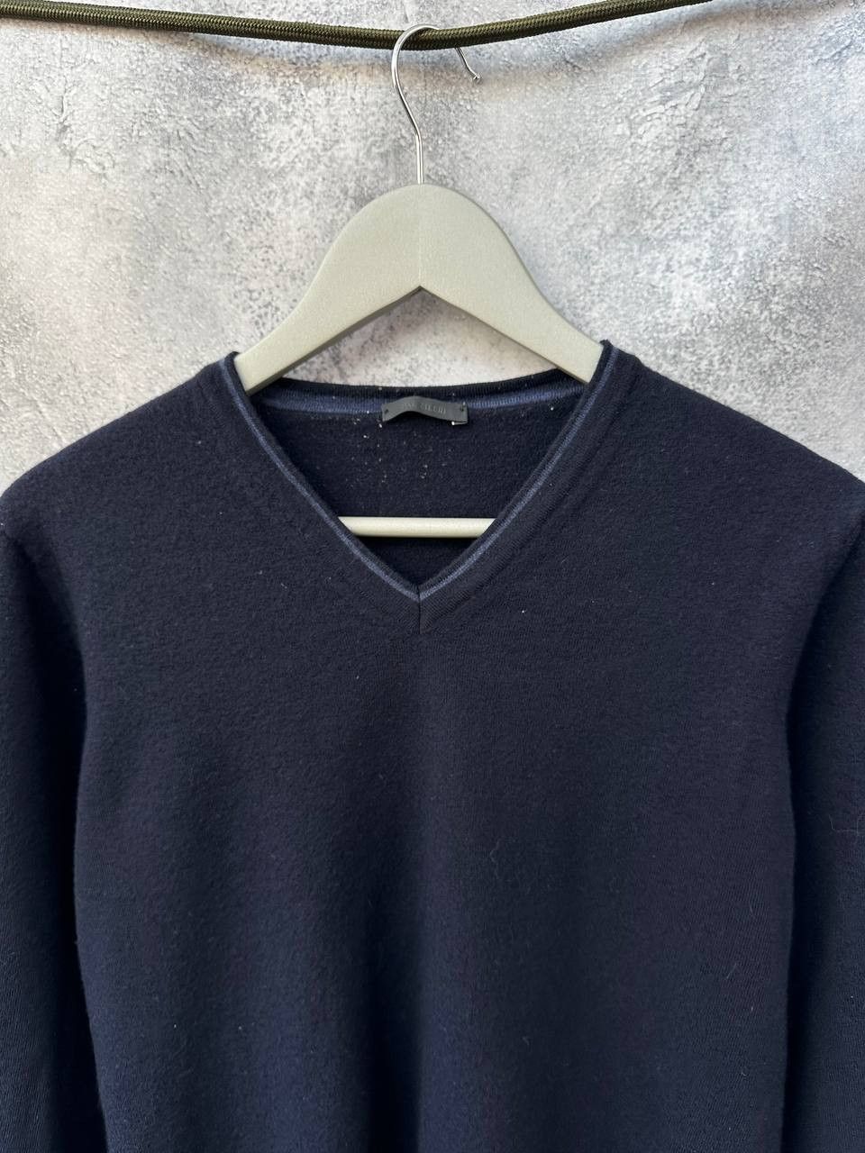Pal Zileri Pal Zileri V-Neck Sweater Navy Wool Long Sleeve Jumper Size US XL / EU 56 / 4 - 5 Thumbnail