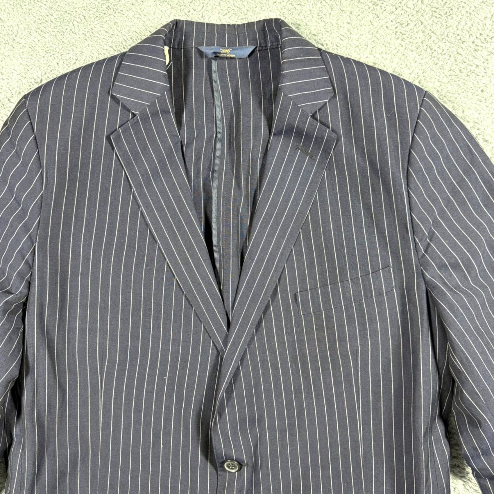 Brooks Brothers Brooks Brothers Regent Blazer Jacket Navy Pinstripe Wool Linen Unstructured 46L Mens Size 46R - 2 Thumbnail