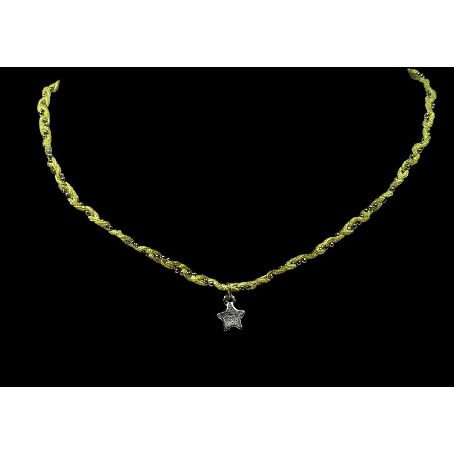 Other Handmade 90s Style Green And Silver Tone Braided Necklace Wi Size ONE SIZE - 4 Thumbnail
