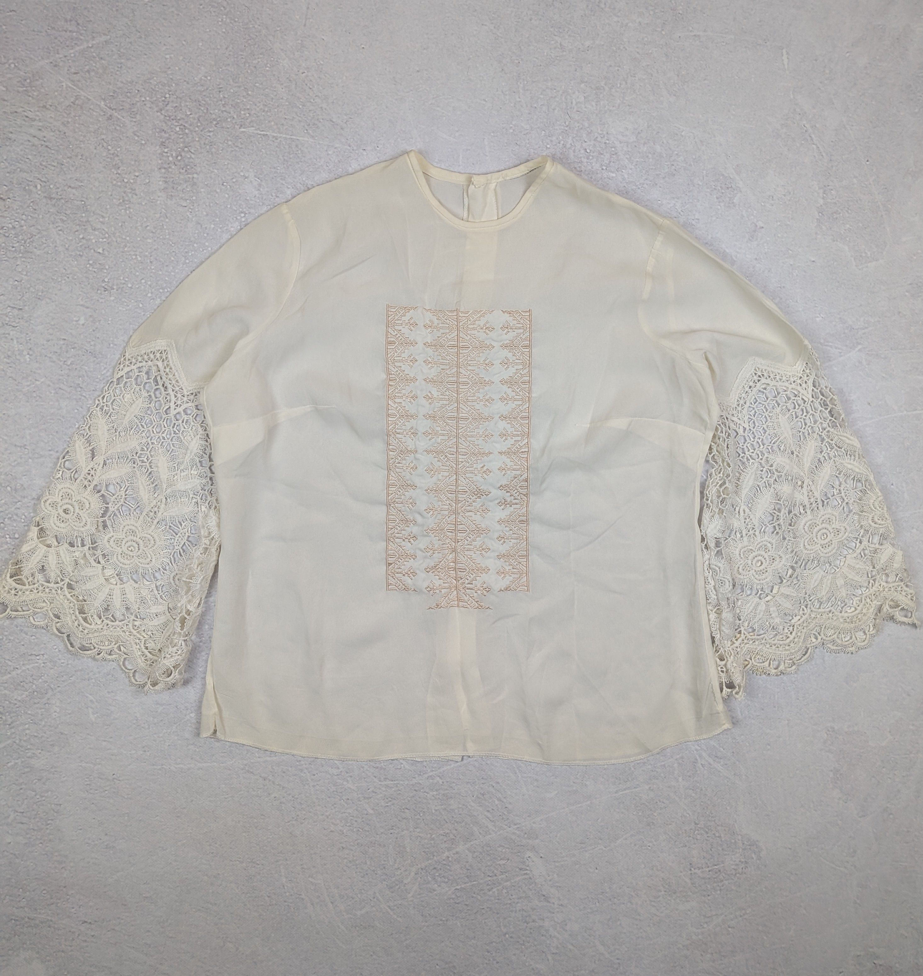 Other Handmade Vintage Silk & Guipure Lace Blouse Boho Size L XL Size L / US 10 / IT 46 - 2 Thumbnail