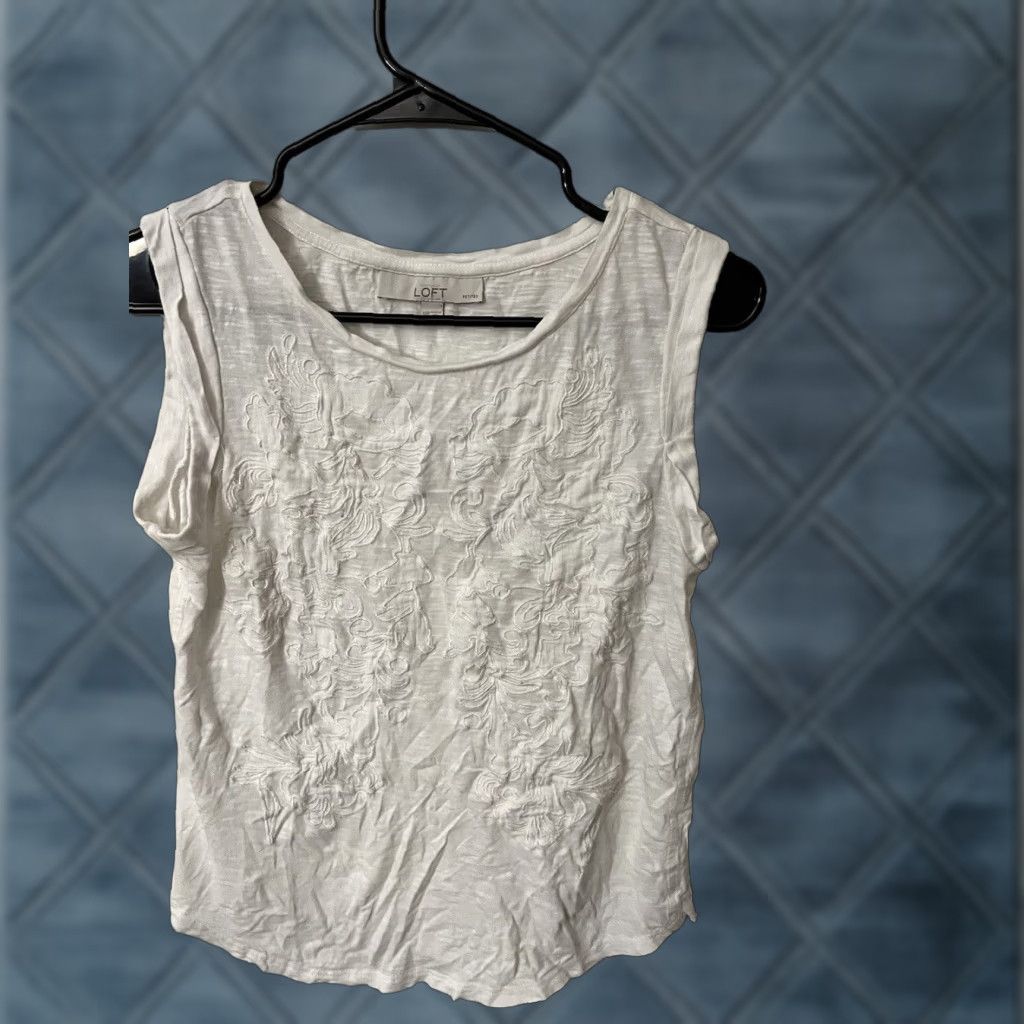 Loft VINTAGE LOFT Blouse Shirt Womens Sleeveless Cotton Tank Top Embroidered White P2XS Adult Petite White Embroidered Tank Top 90s? Size XXS / US 00 / IT 34 - 1 Thumbnail