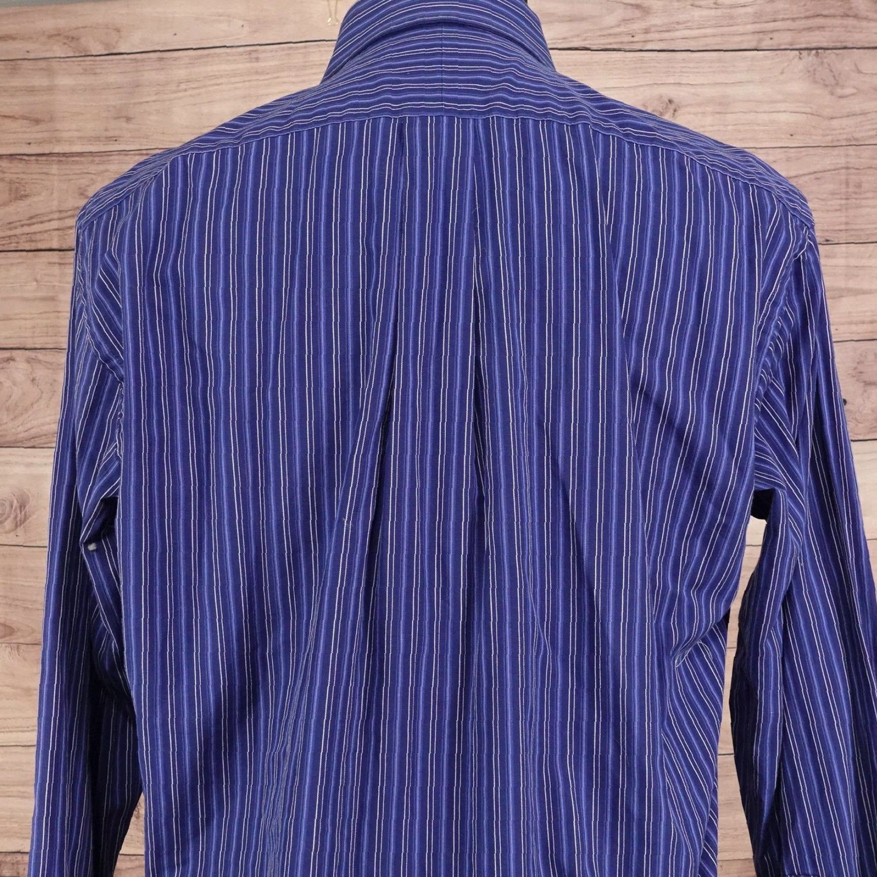 Vintage Michael Kors Dress Shirt Mens 16 34/35 Blue Stripe Large Long Sleeve Size 42R - 5 Thumbnail