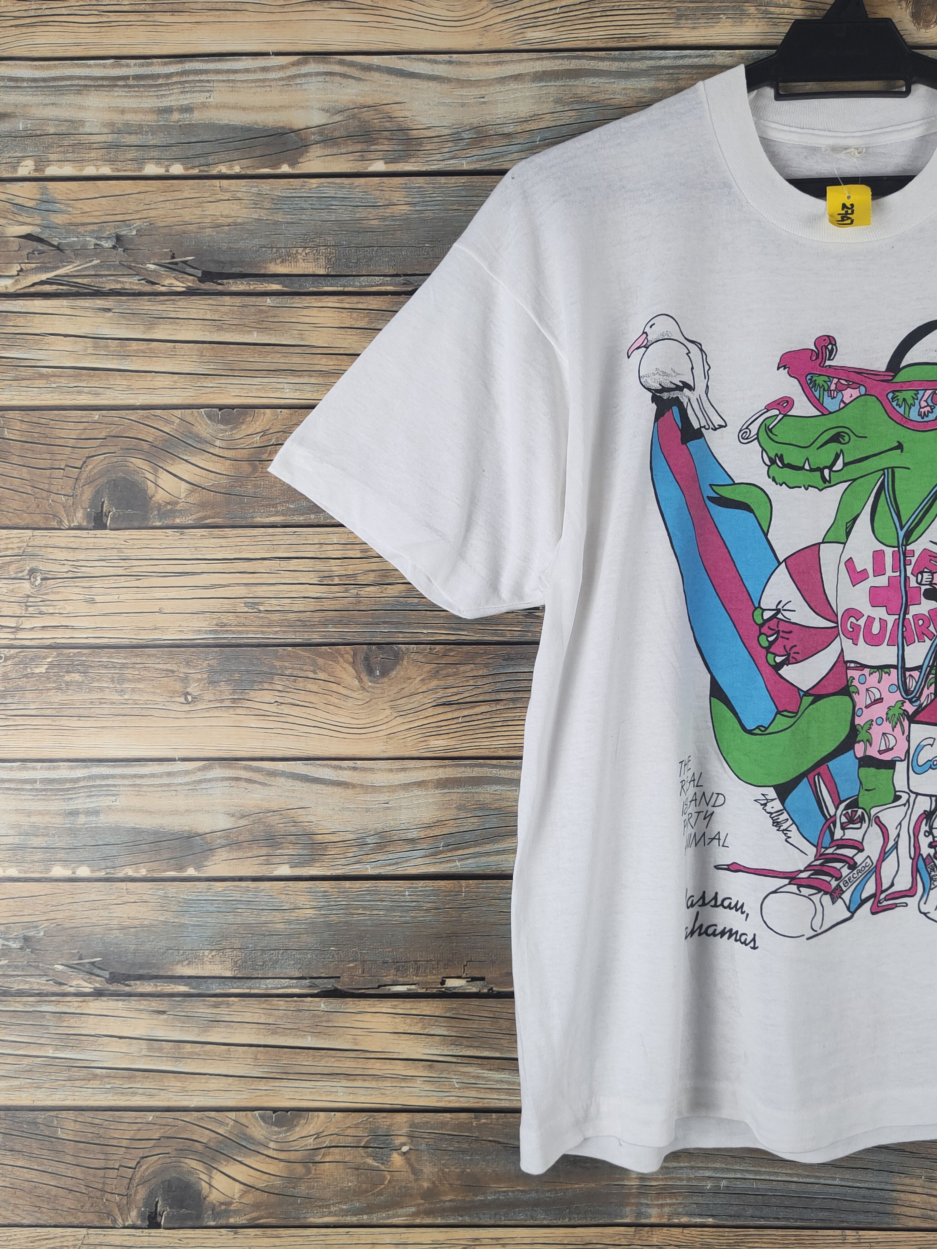 Vintage DL 80' Vintage cartoon surf White Short Sleeve T-shirt #2747 Size US M / EU 48-50 / 2 - 4 Thumbnail