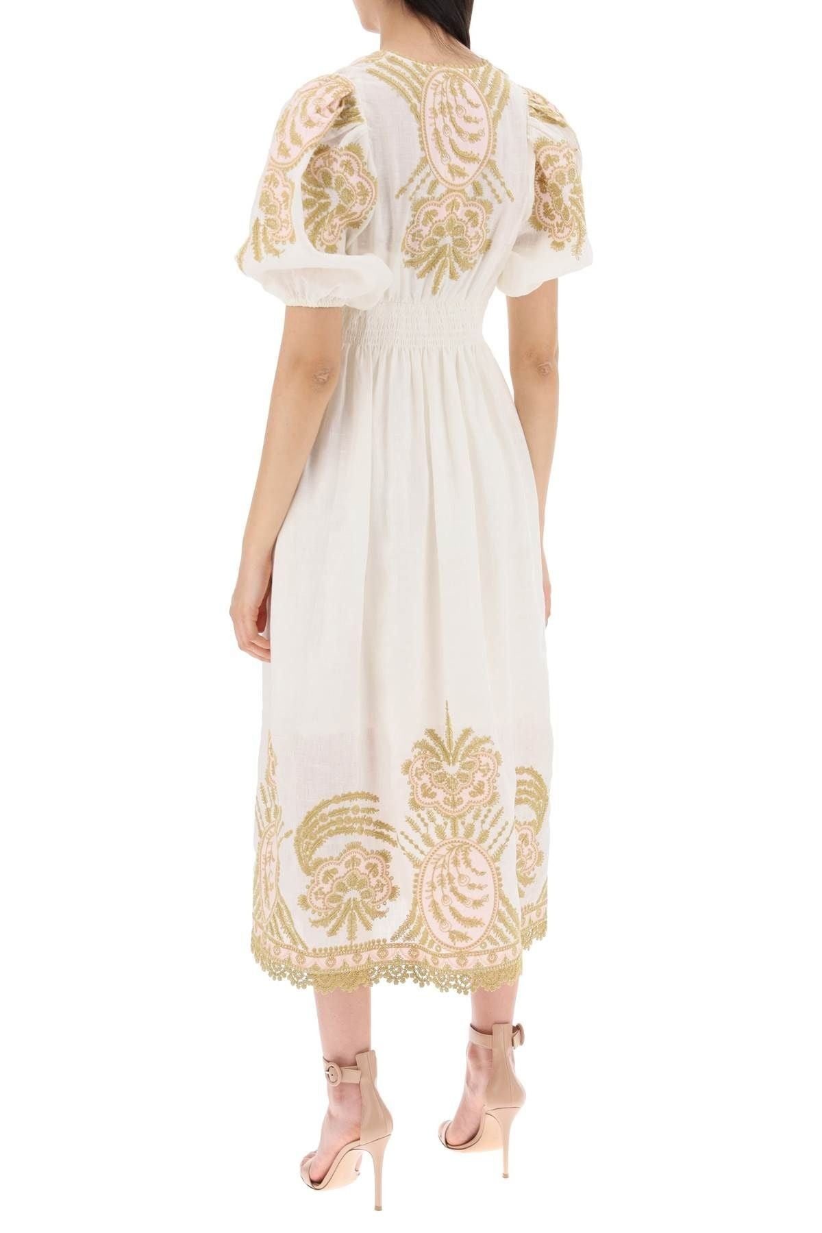 Zimmermann oc11z0525 Waverly Embroidered Linen Midi Dress in Multicolor Size S / US 4 / IT 40 - 4 Thumbnail