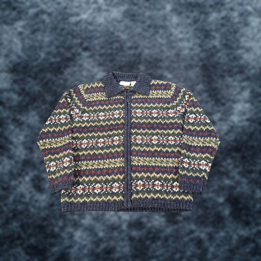Barrow VINTAGE Croft And Barrow Cardigan Sweater Womens S Fair Isle Wool Black 90s Christmas Womens Size S / US 4 / IT 40 - 1 Thumbnail