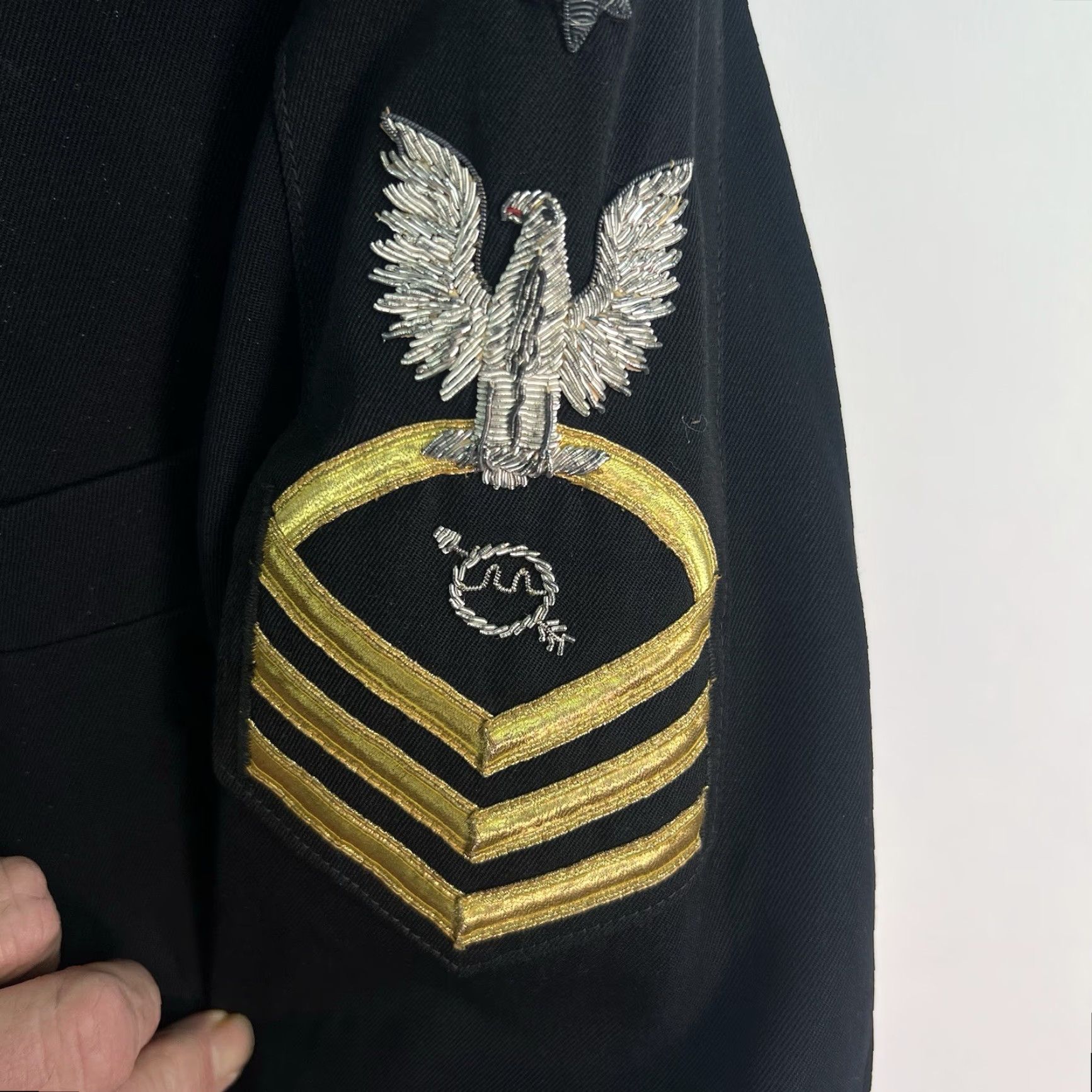 Vintage US Navy Dress Jacket Blazer 37R Mens Black Gold Buttons Nautical Patriotic 6-Button Tuxedo Peak Lapel Wool Blazer Mens Size 36R - 5 Thumbnail